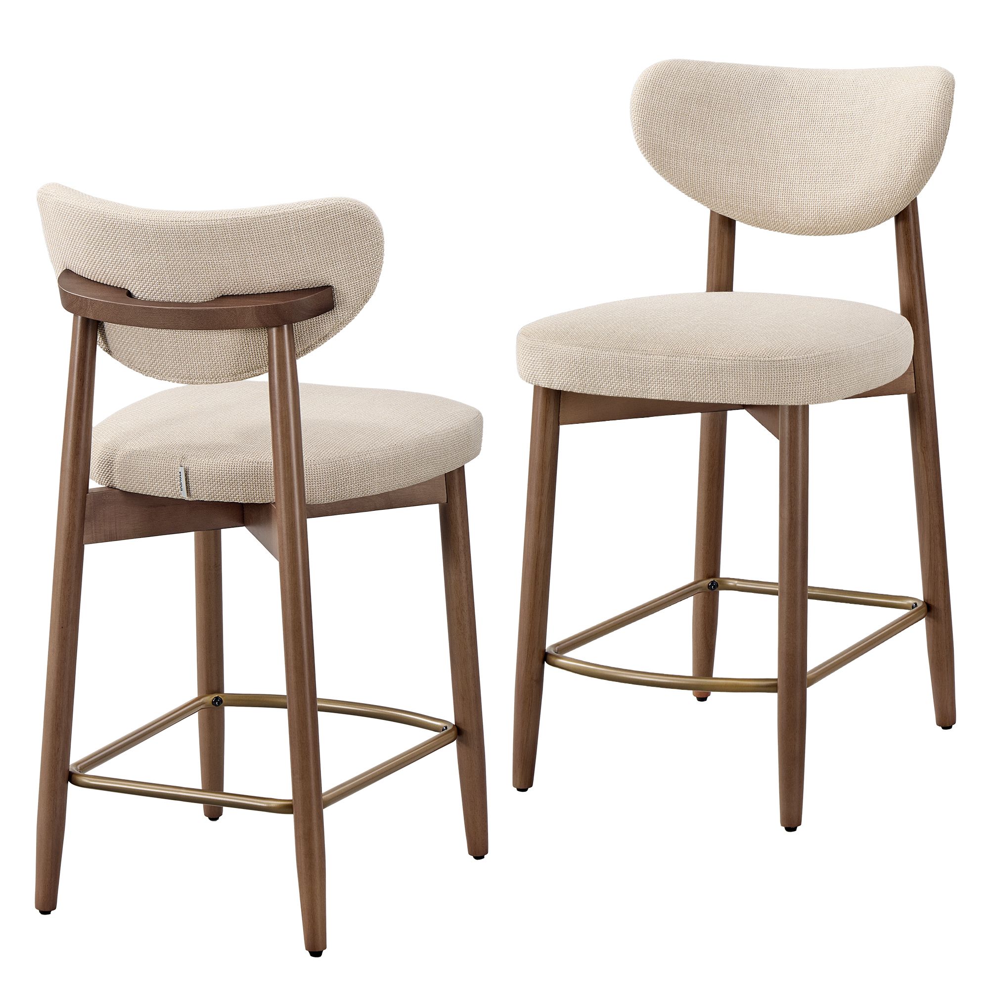 Barhocker 2er Set Leinenoptik Holzbeine Cappuccinobeige