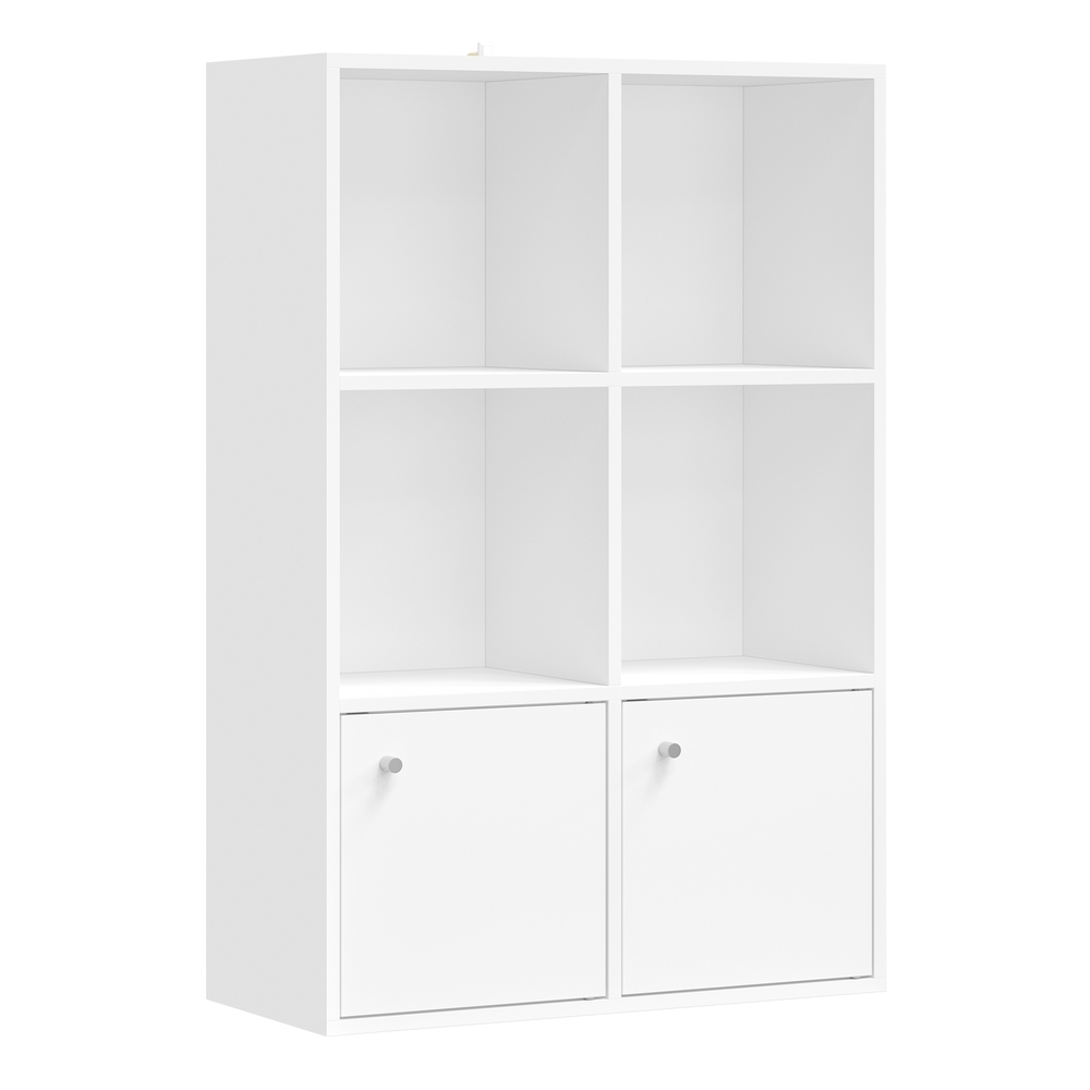 Bücherregal offen 3 Ebenen 2 Fächer mit Türen 29 × 65,8 × 97,8 cm wolkenweiß