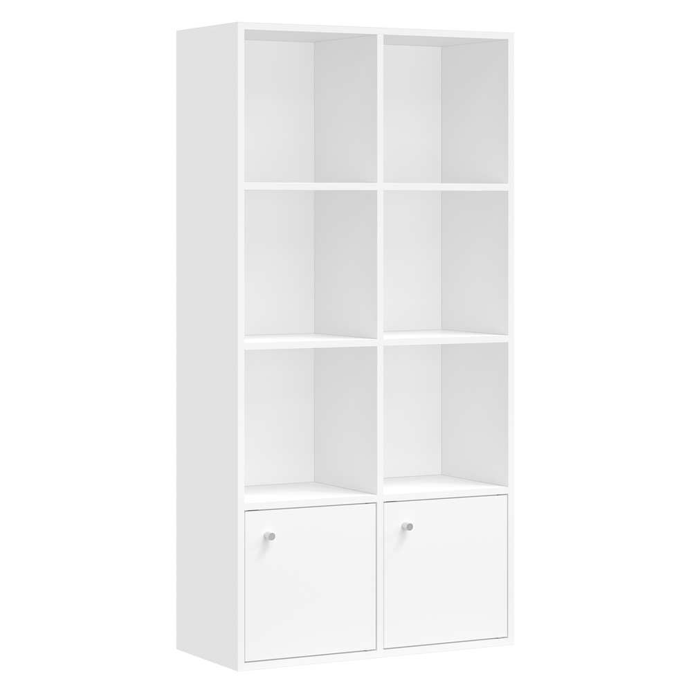 Bücherregal mit 4-stöckiges Regal und 2 Fächer mit Türen wolkenweiß