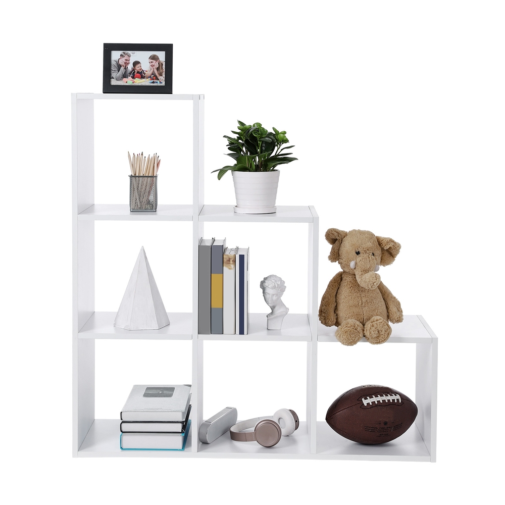 VASAGLE Treppenregal, Bücherregal, mit 6 Würfeln, freistehend | Stufenregal, Standregal, Raumteiler, Büro, Wohnzimmer, Schlafzimmer, Wolkenweiß, CUSTOS Kollektion LBC63WT