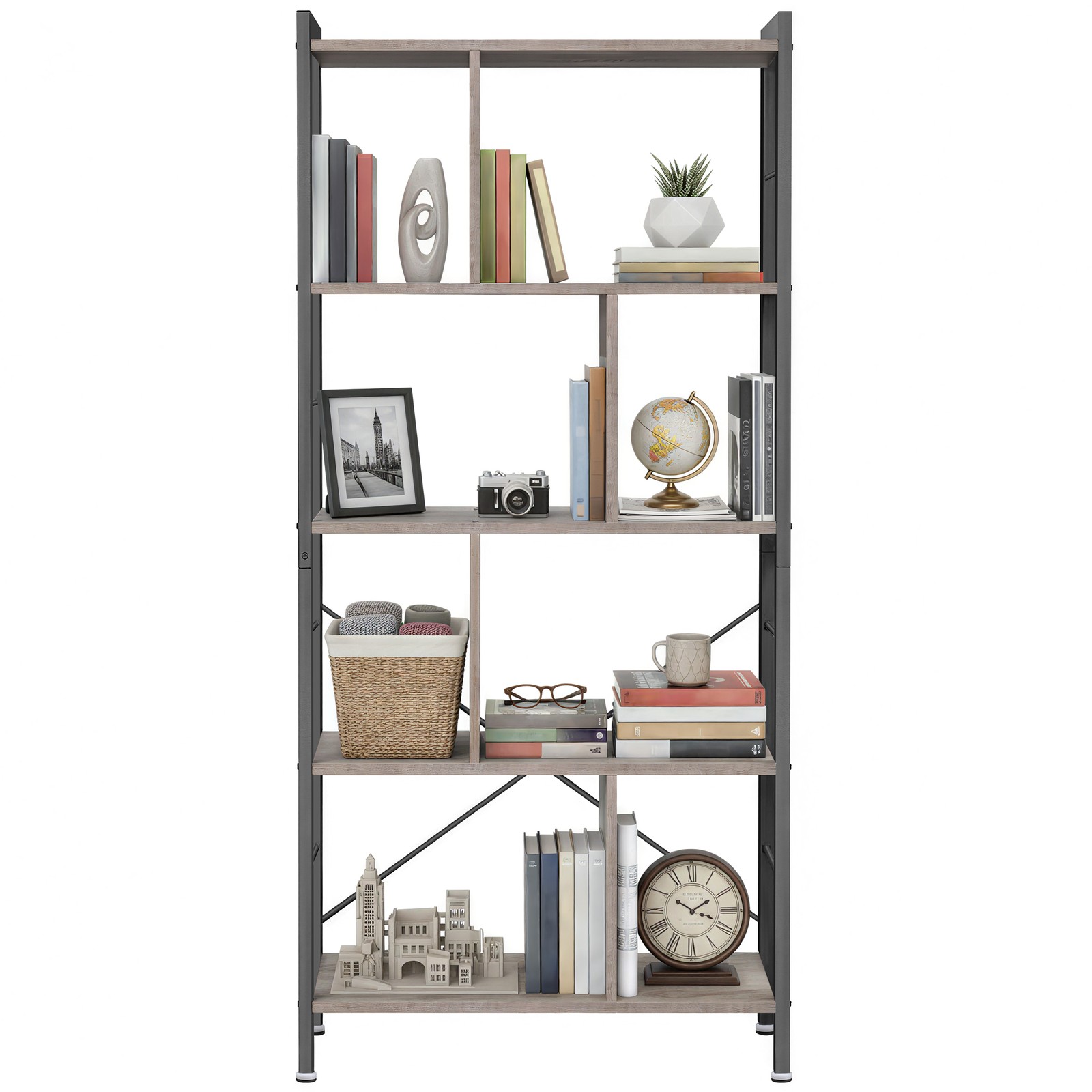 Songmics - vasagle Bücherregal Büroregal Raumteiler mit 4 Ebenen Standregal im Industrie-Design Wohnzimmer Büro Arbeitszimmer viel Stauplatz