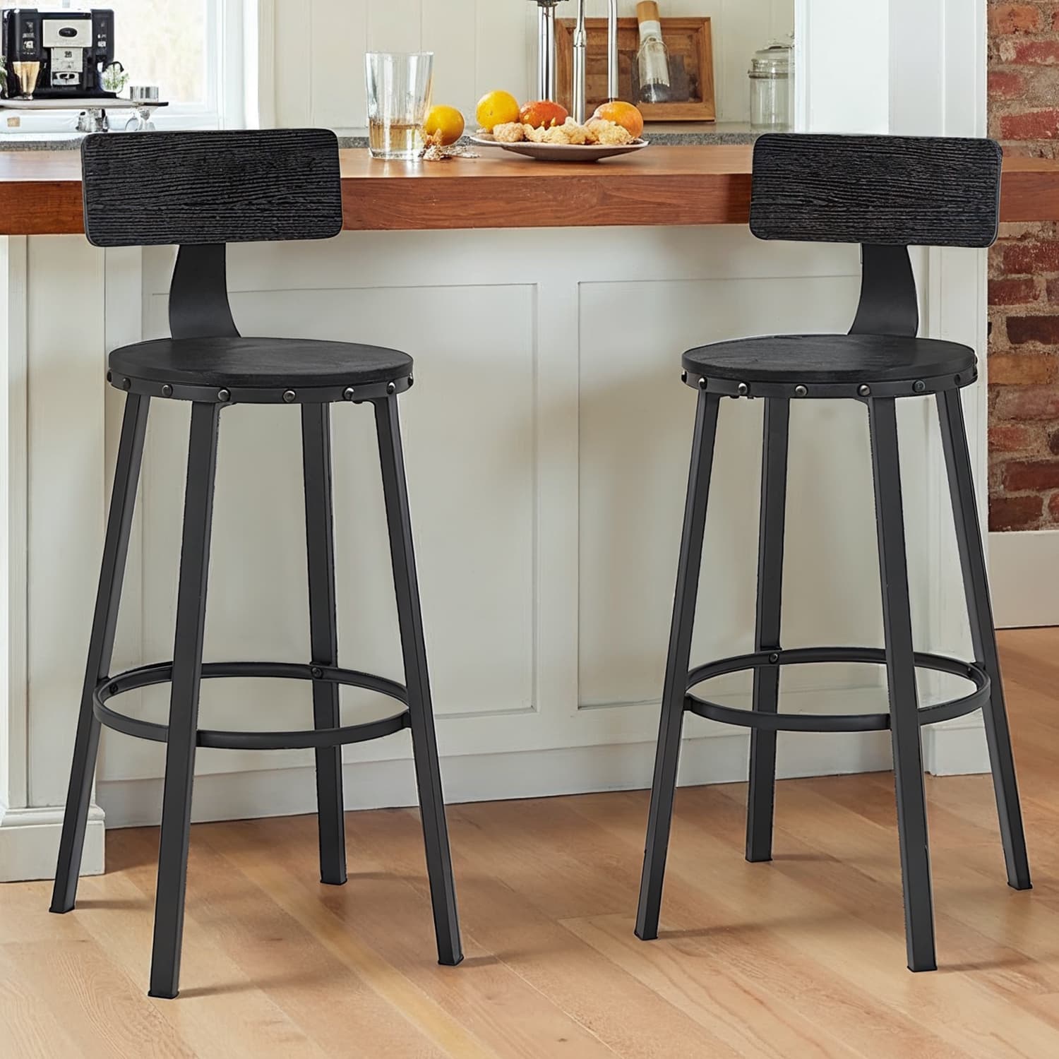 Barhocker 2er Set Industrie-Design ebenholzschwarz