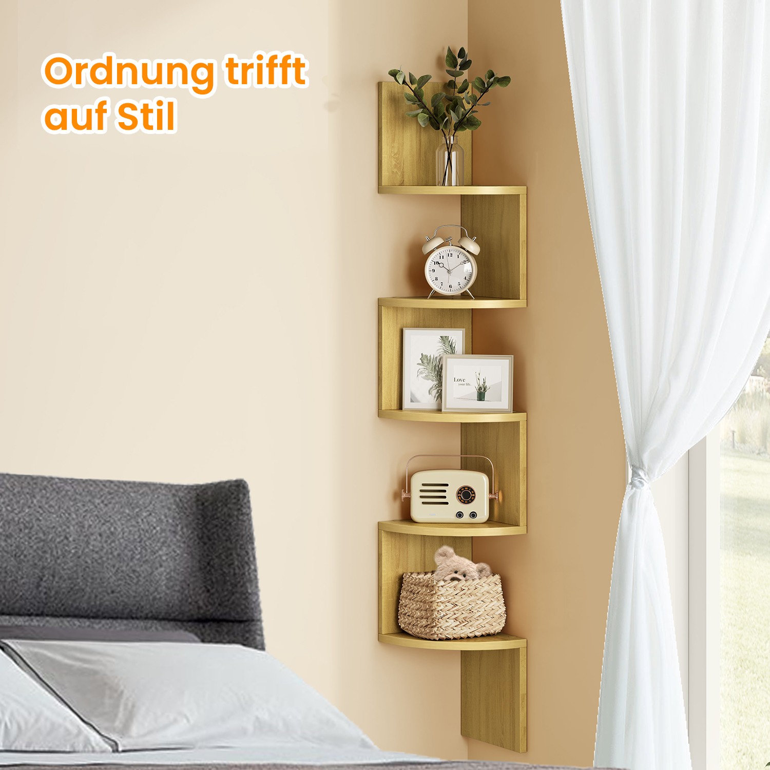 Eckregal, Wandregal 5 Ebenen, Schweberegal für Bücher