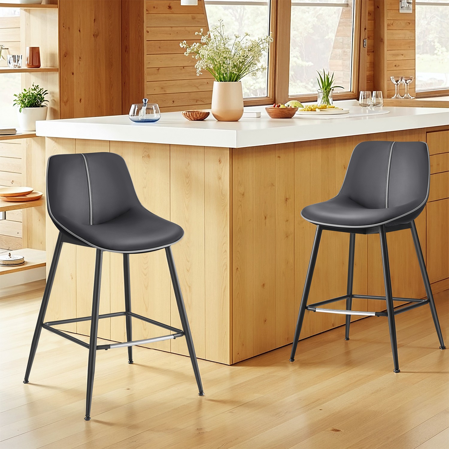 Barhocker 2er Set 62 cm hoch tintenschwarz