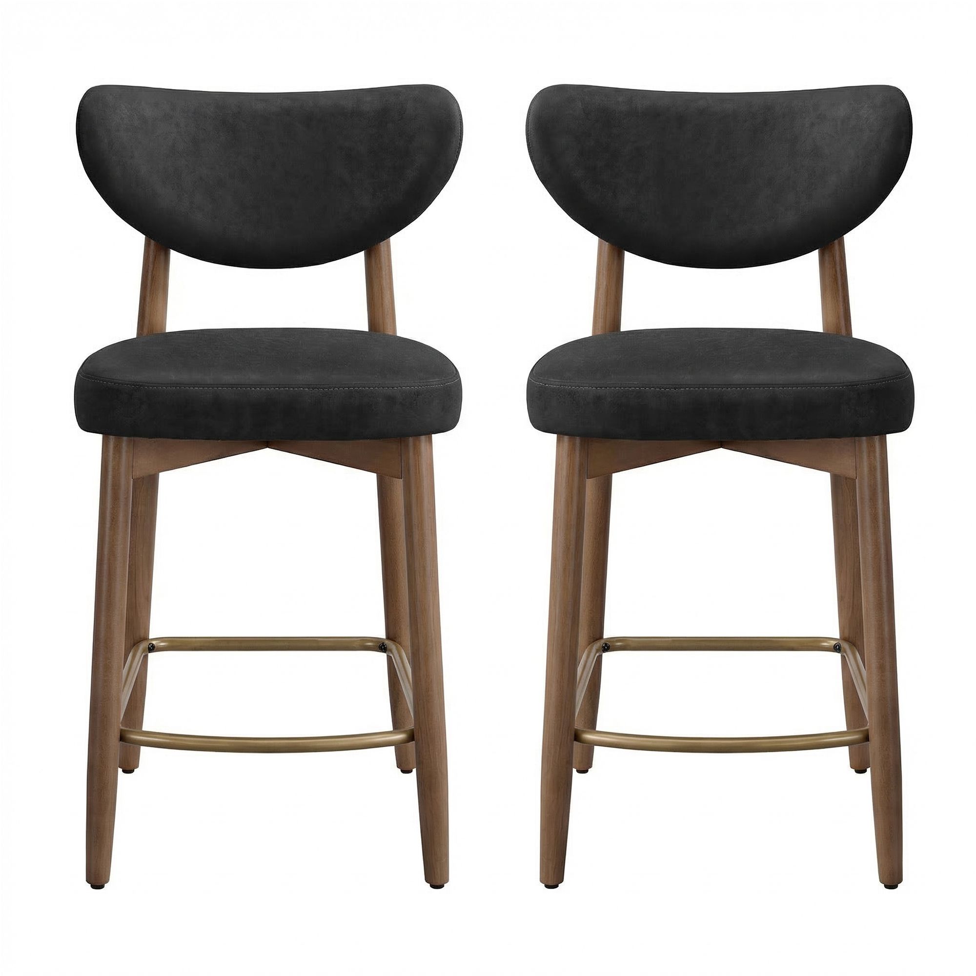 Barhocker 2er Set aus PU-Leder mit Rückenlehne und Massivholzbeinen, 50 x 51,5 x 95,5 cm, Schwarz