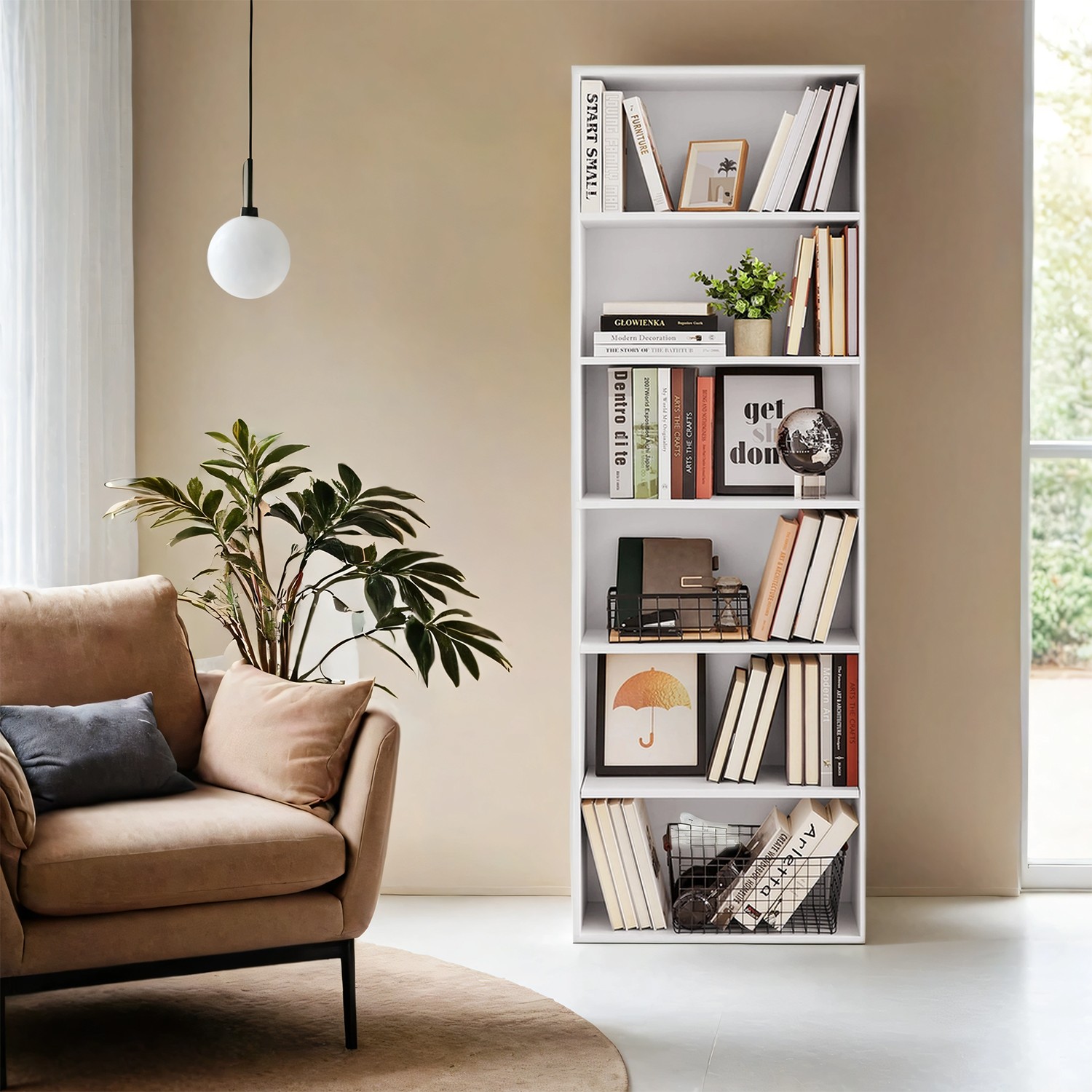 6 stufiges Bücherregal, Standregal im skandinavischen Stil, für Wohnzimmer