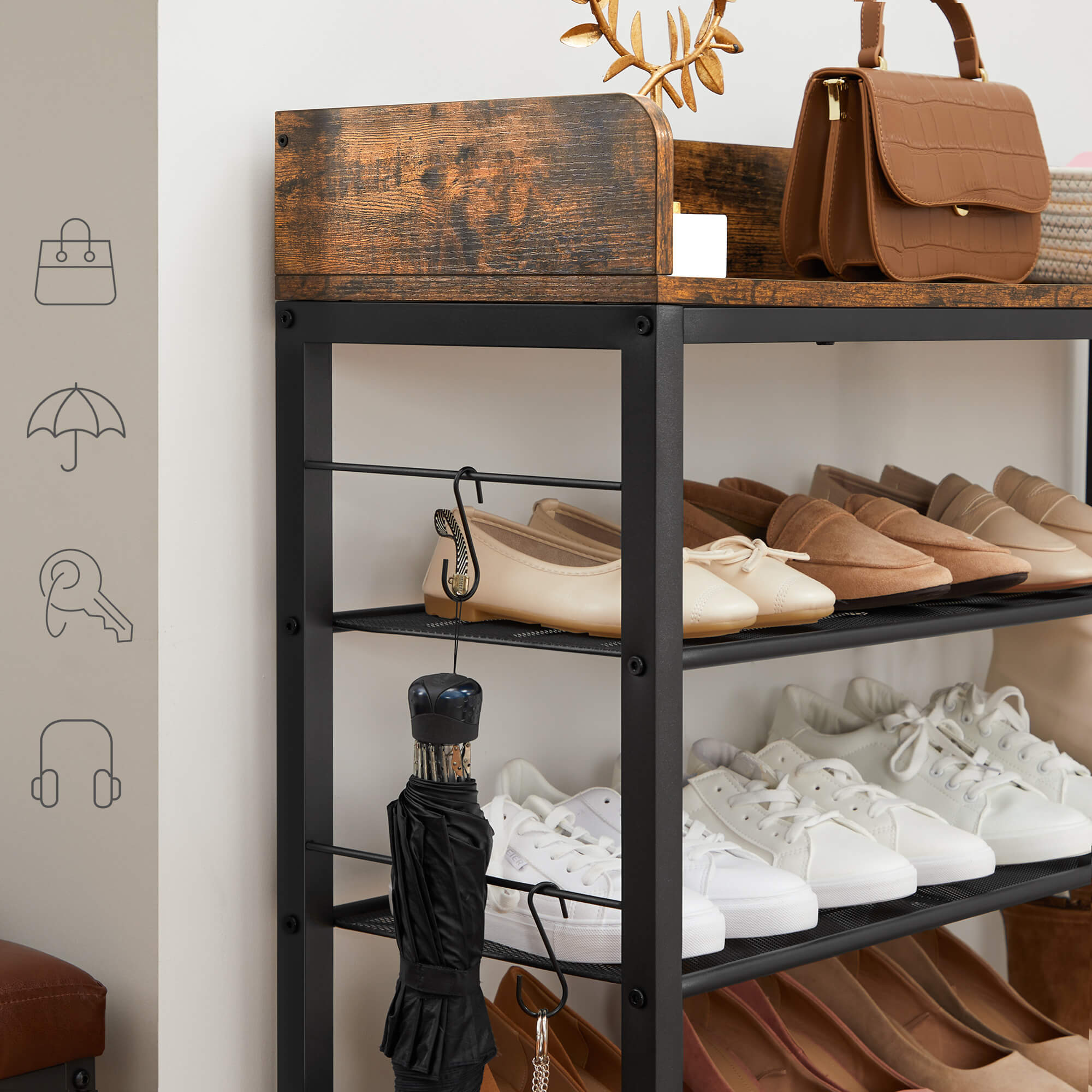 VASAGLE Schuhregal, für 14 Paar Schuhe, für Hausschuhe