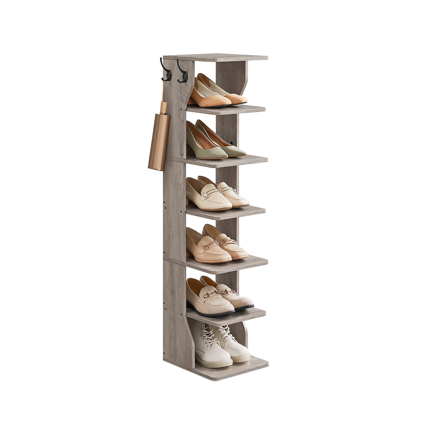 Schmales Schuhregal mit 7 Ebenen greige meliert