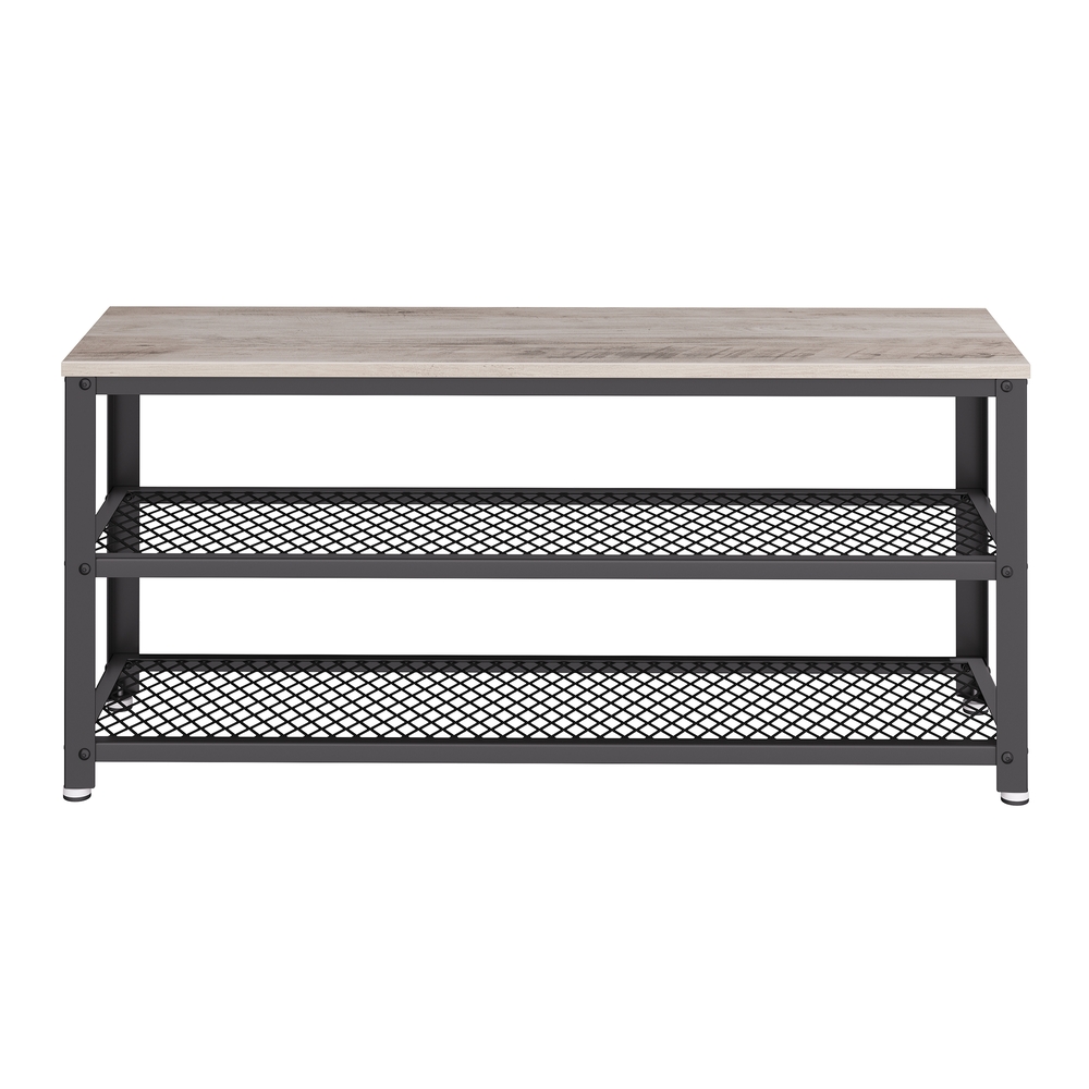 Sitzbank mit Metallgestell, Schuhregal mit 2 Ablagen, für Flur und Wohnzimmer