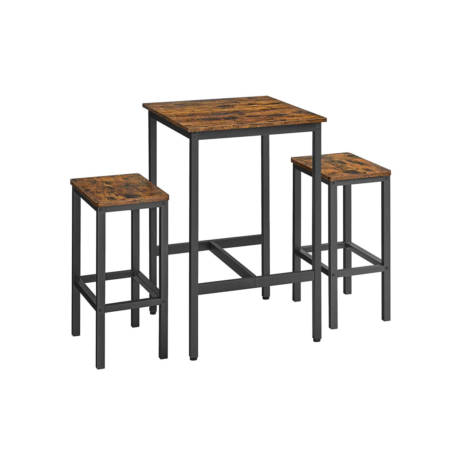 VASAGLE Bartisch-Set, schwarz Holz, Metall, 3-teilig