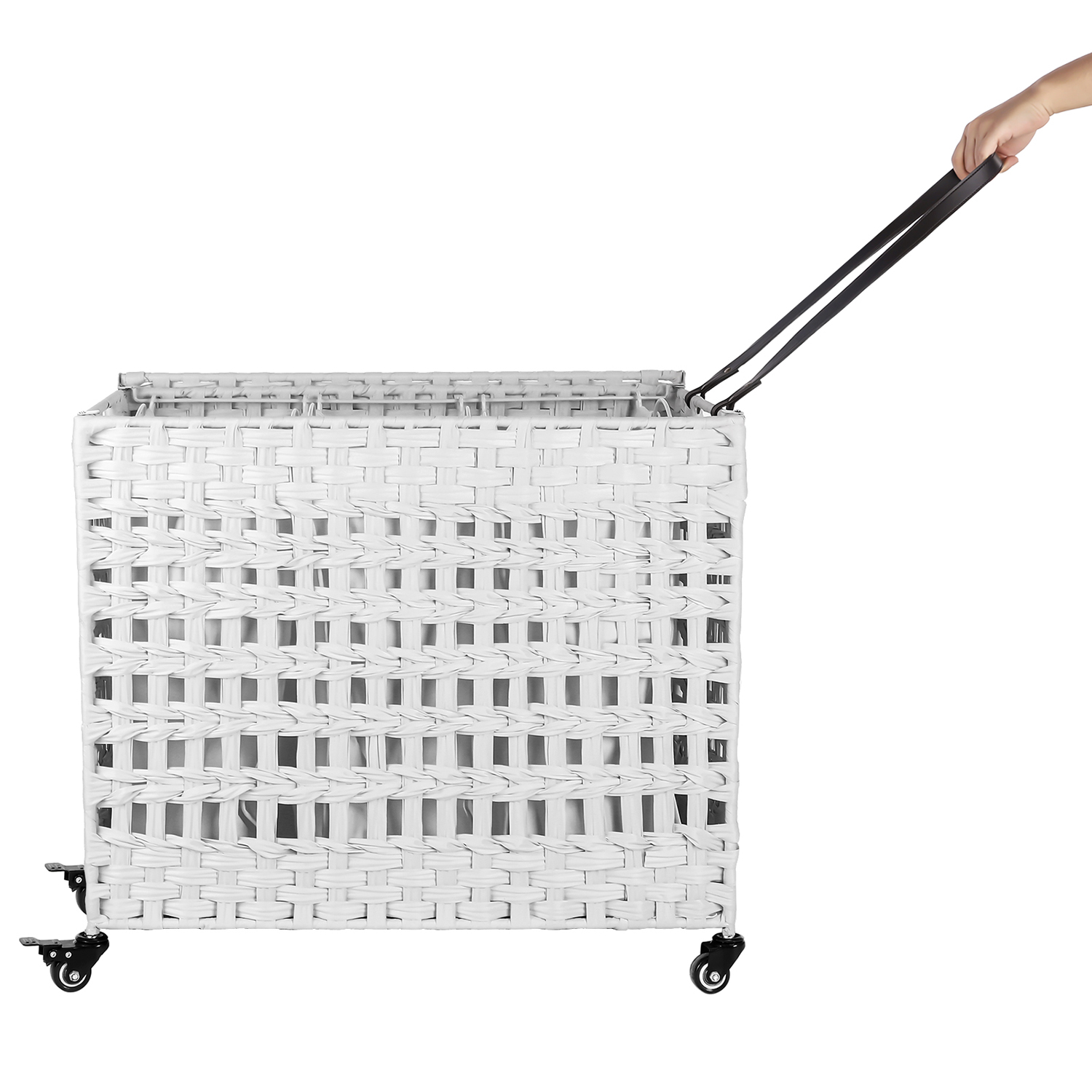 SONGMICS Wäschekorb handgeflochten, Wäschesammler aus Polyrattan, mit 3