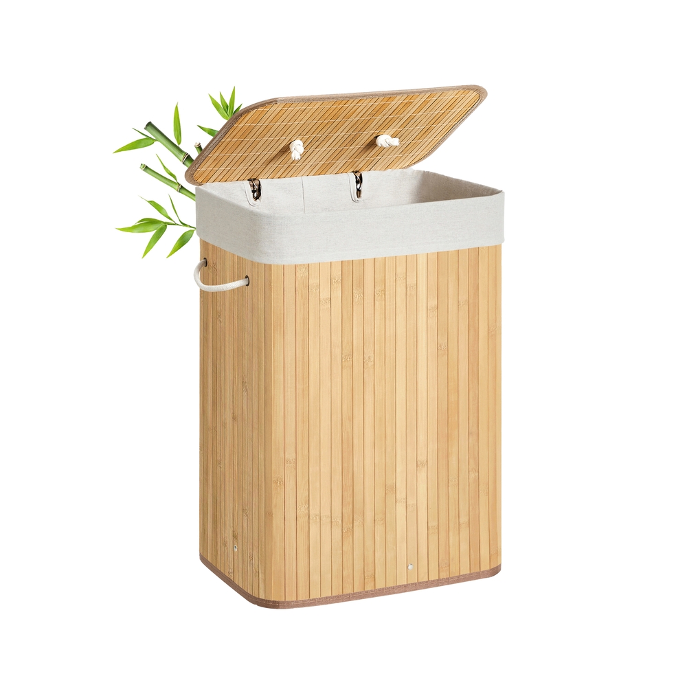 Bambus-Wäschekorb faltbare XL-Aufbewahrung mit herausnehmbarem Innenfutter 72 l 40 x 30 x 60 cm naturfarben LCB10Y