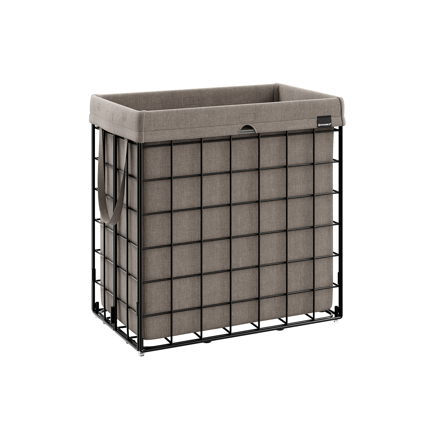 Wäschekorb 110 L faltbar Metalldrahtgestell schwarz-kamelbraun