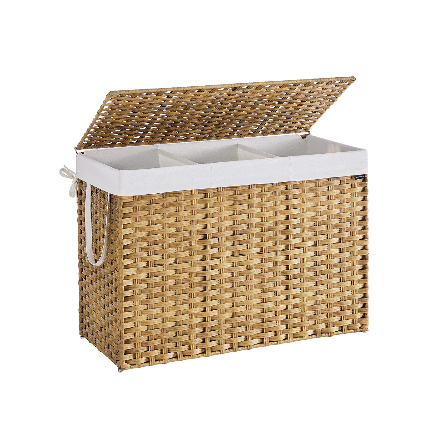 Wäschekorb aus synthetischem Rattan mit 3 Fächern naturfarben
