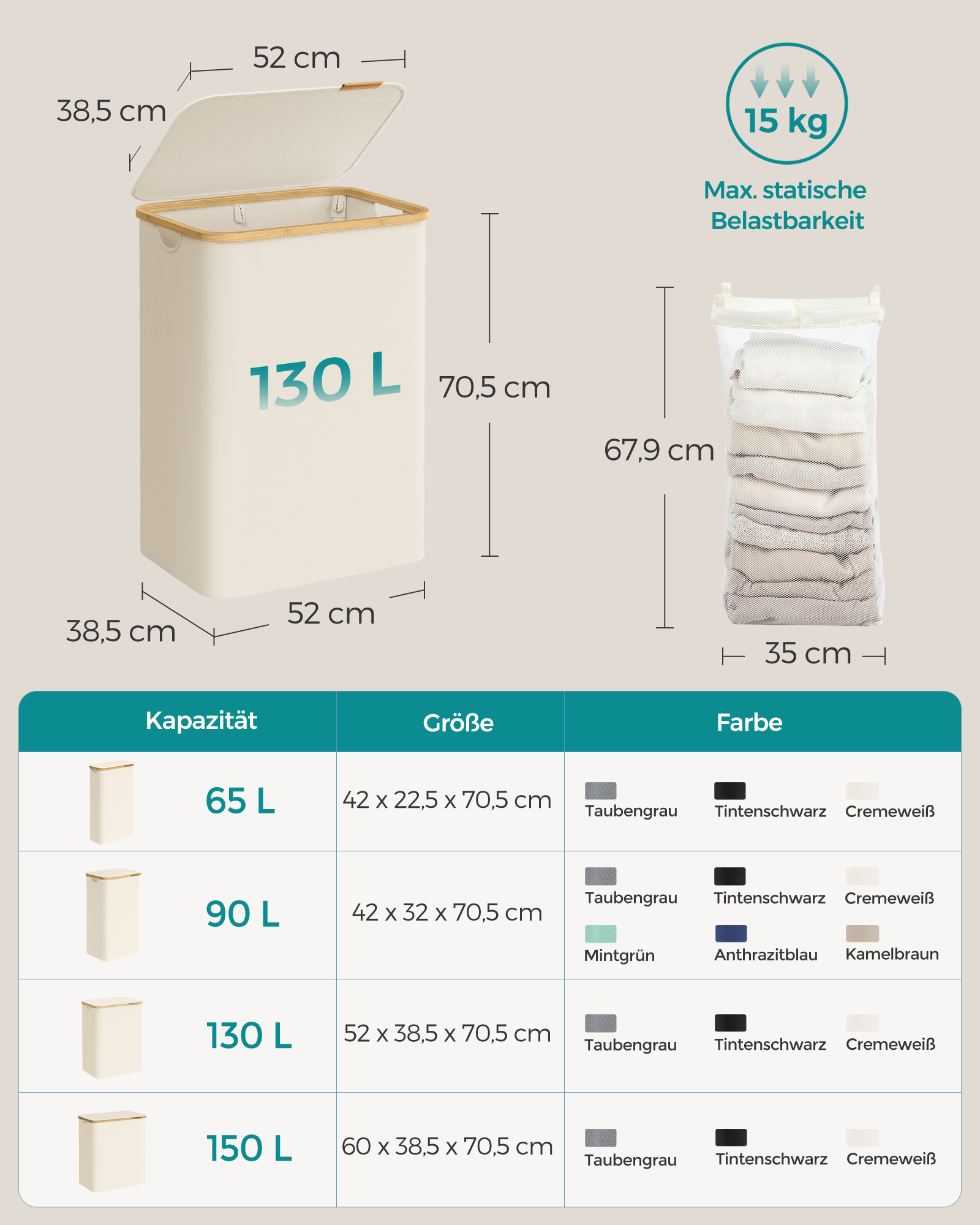 Skalbinių krepšys 2 skyrių su dangčiu baltos spalvos