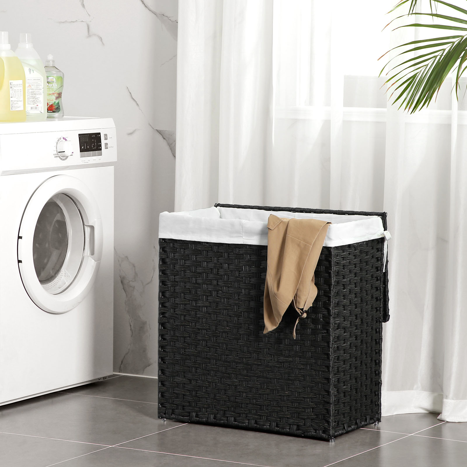 Wäschekorb 110 L Polyrattan Schwarz