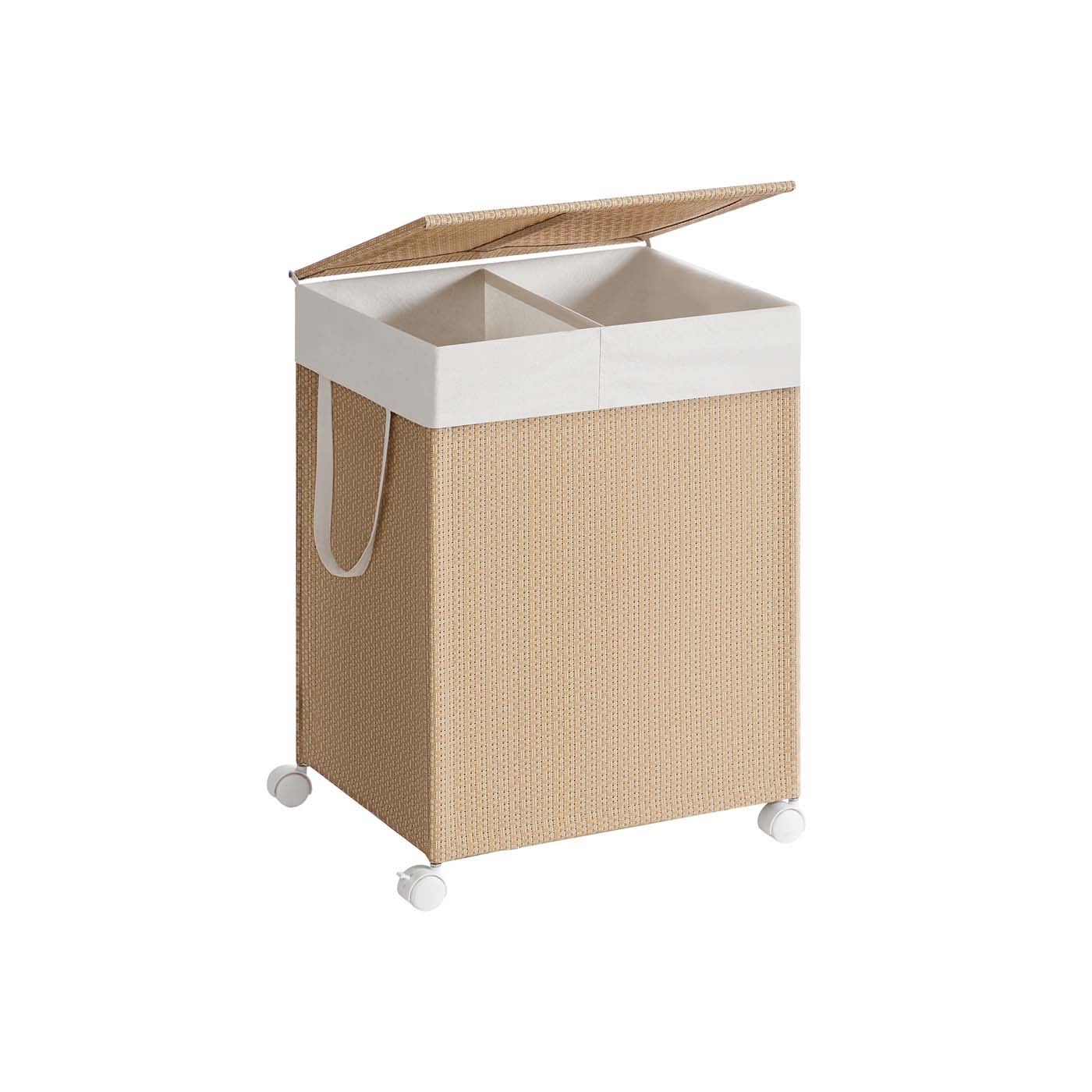 Wäschekorb 100 L mit 2 Fächern und Rollen naturbeige-mattweiß