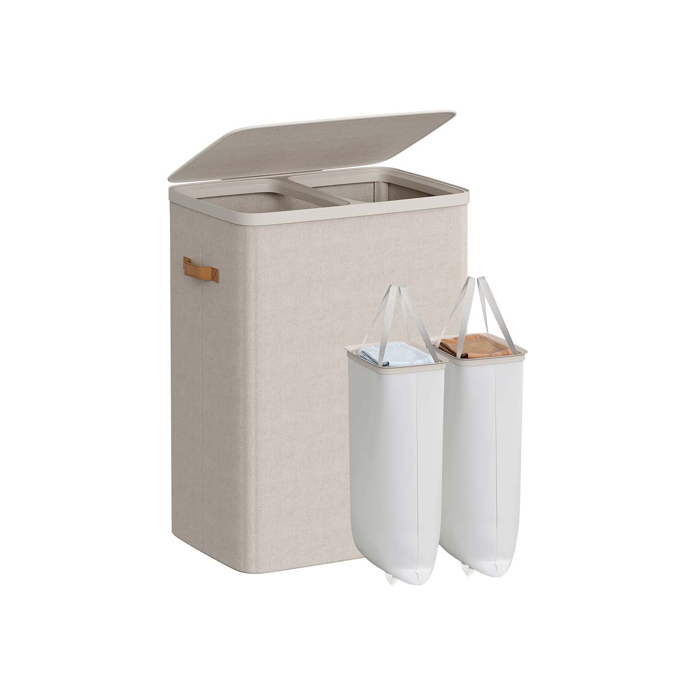 Wäschekorb 170 L mit 2 Fächern 56 x 40 x 75 cm cappuccinobeige