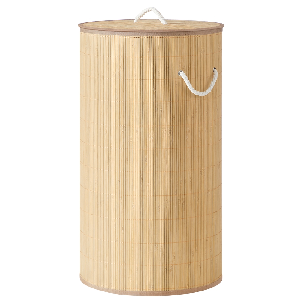 Wäschekorb mit Deckel, 90 L, Wäschesammler Bambus