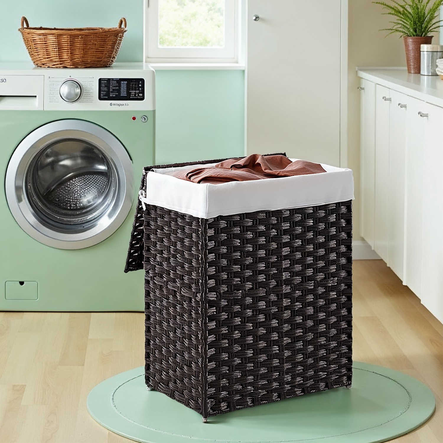 Wäschekorb aus Polyrattan Schwarz