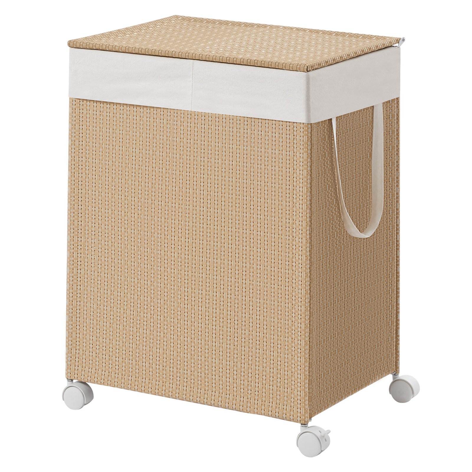 Wäschesortierer mit Rollen, 2 Fächer, Wäschebehälter mit Deckel und Griffen
