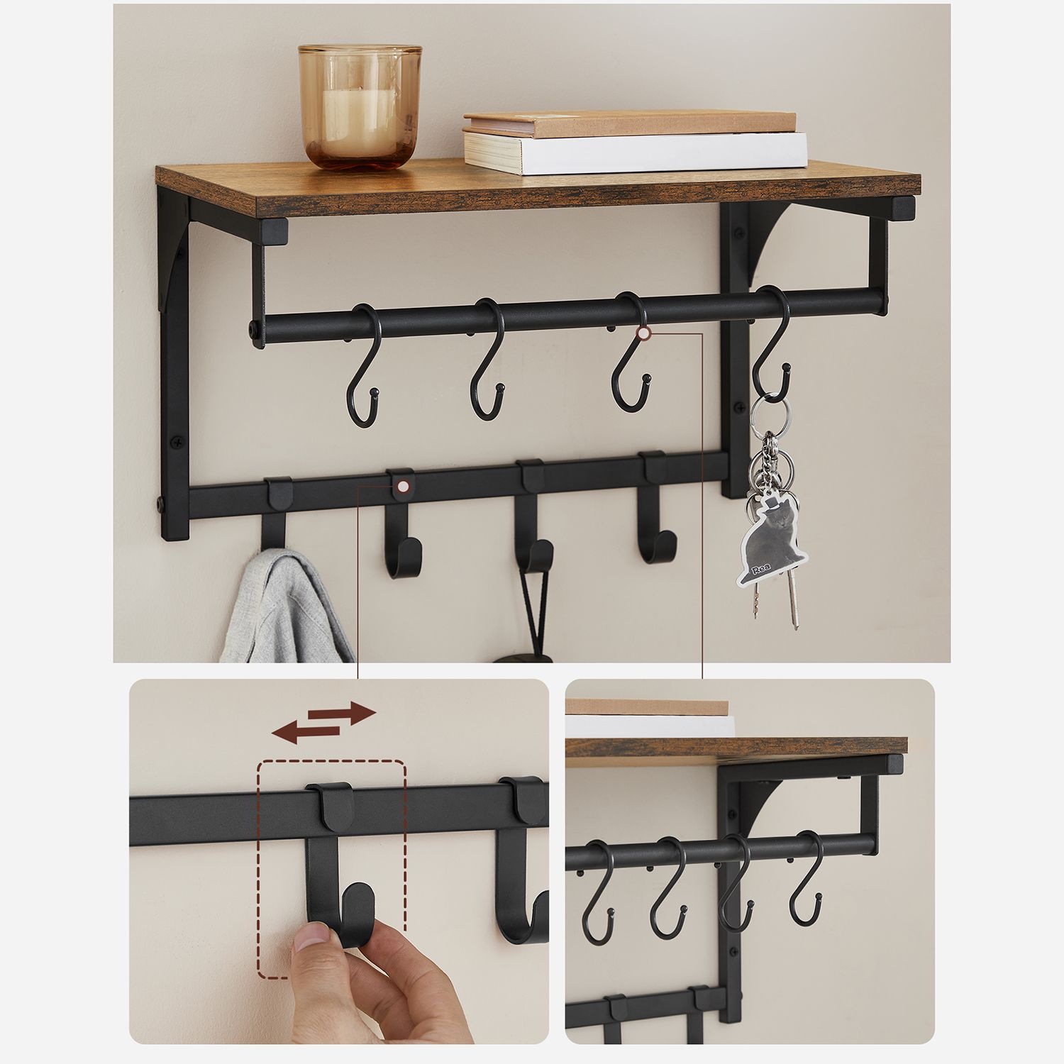 Sieninis drabužių stovas su 8 kabliukais