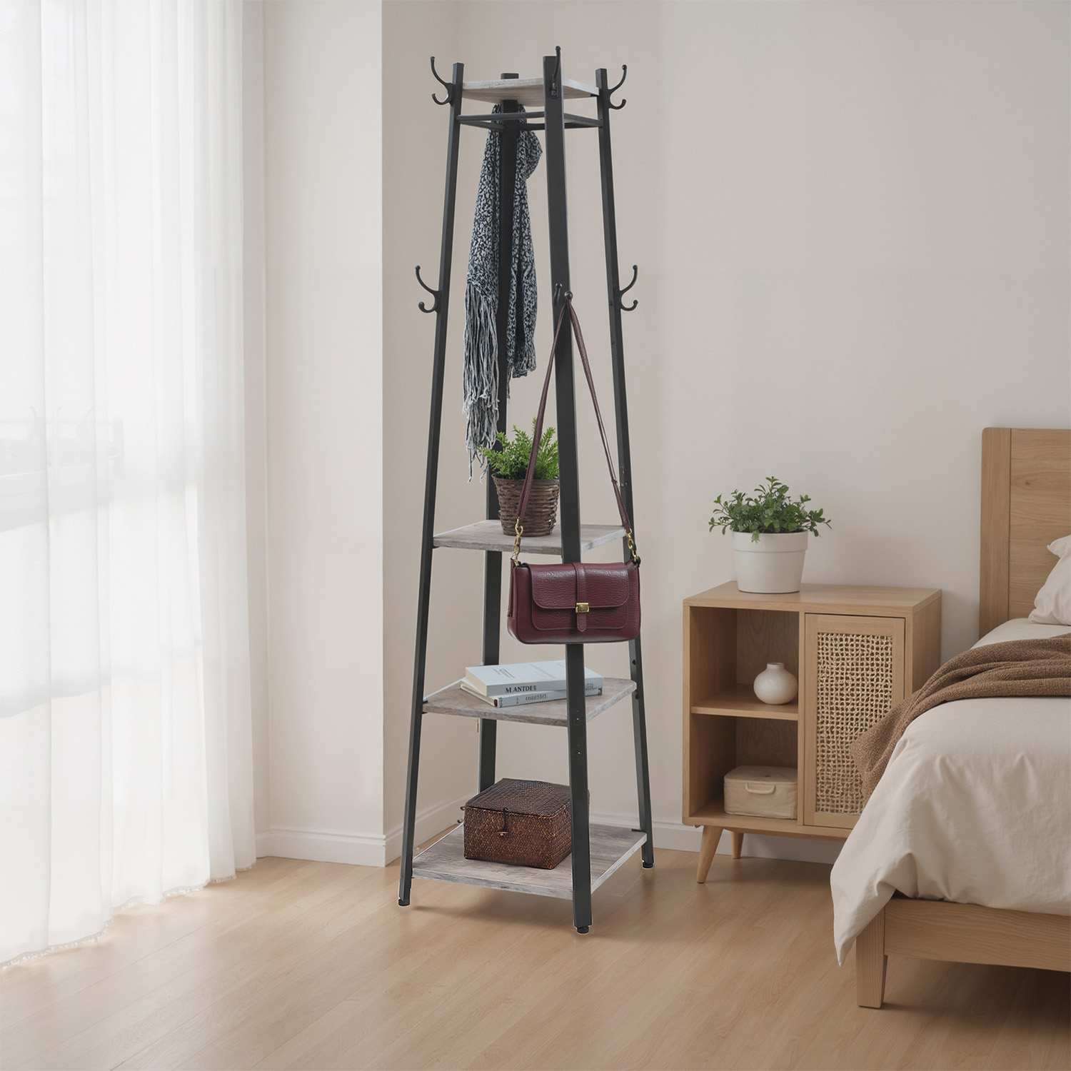 Garderobenständer, Kleiderständer, Garderobe mit 4 Ablagen