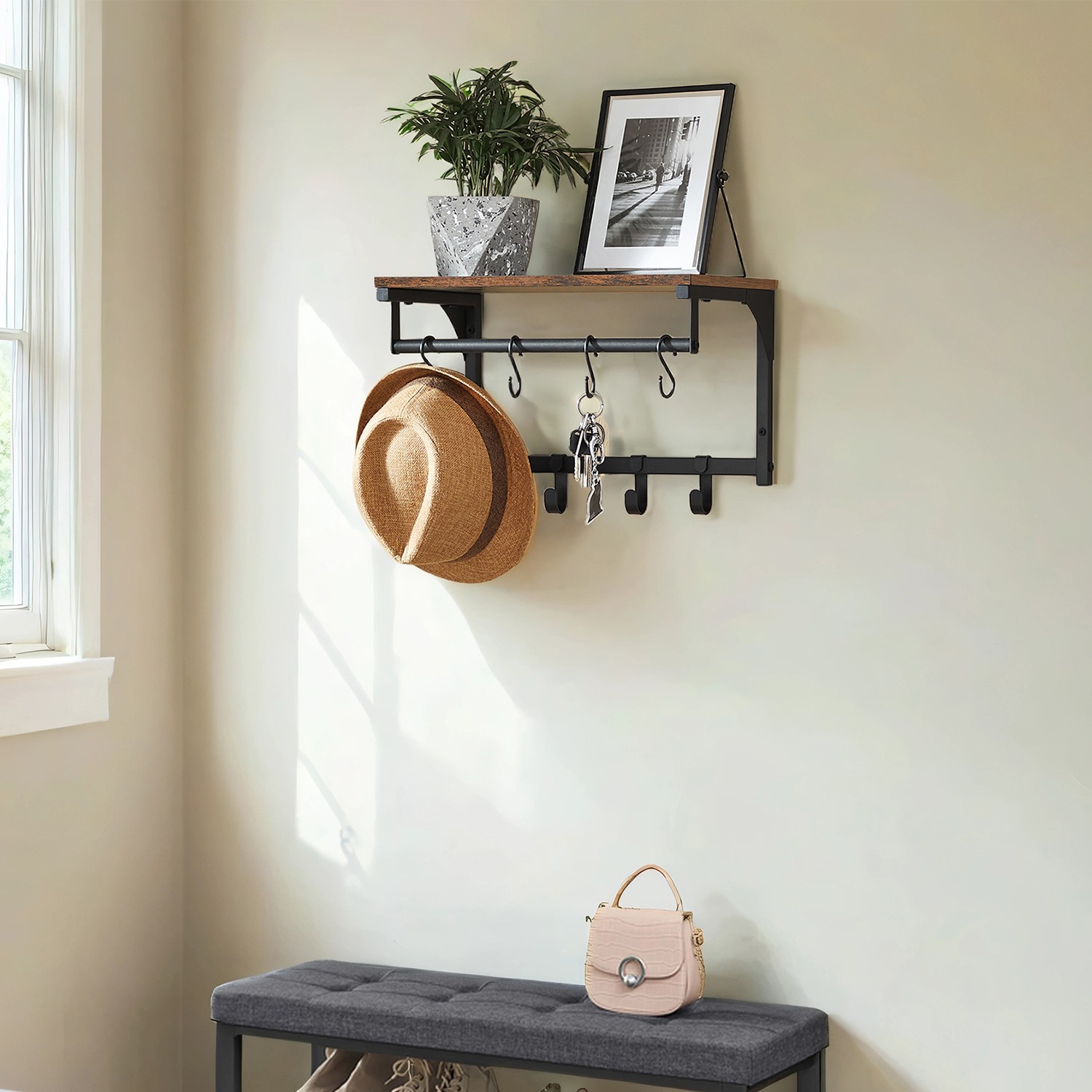 Wandgarderobe, Garderobe, mit 8 Haken und Regal