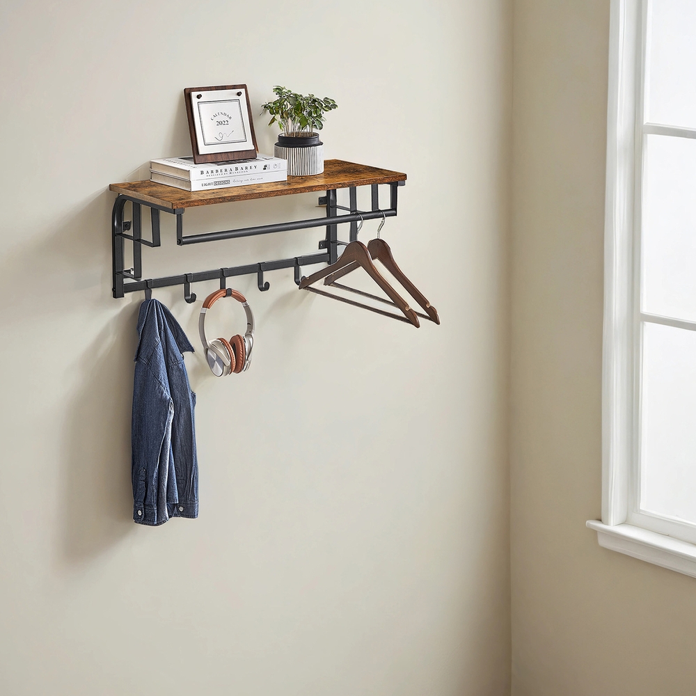 Wandgarderobe mit Ablage, Wandregal, wandmontiertes Hängeregal mit Hängestange