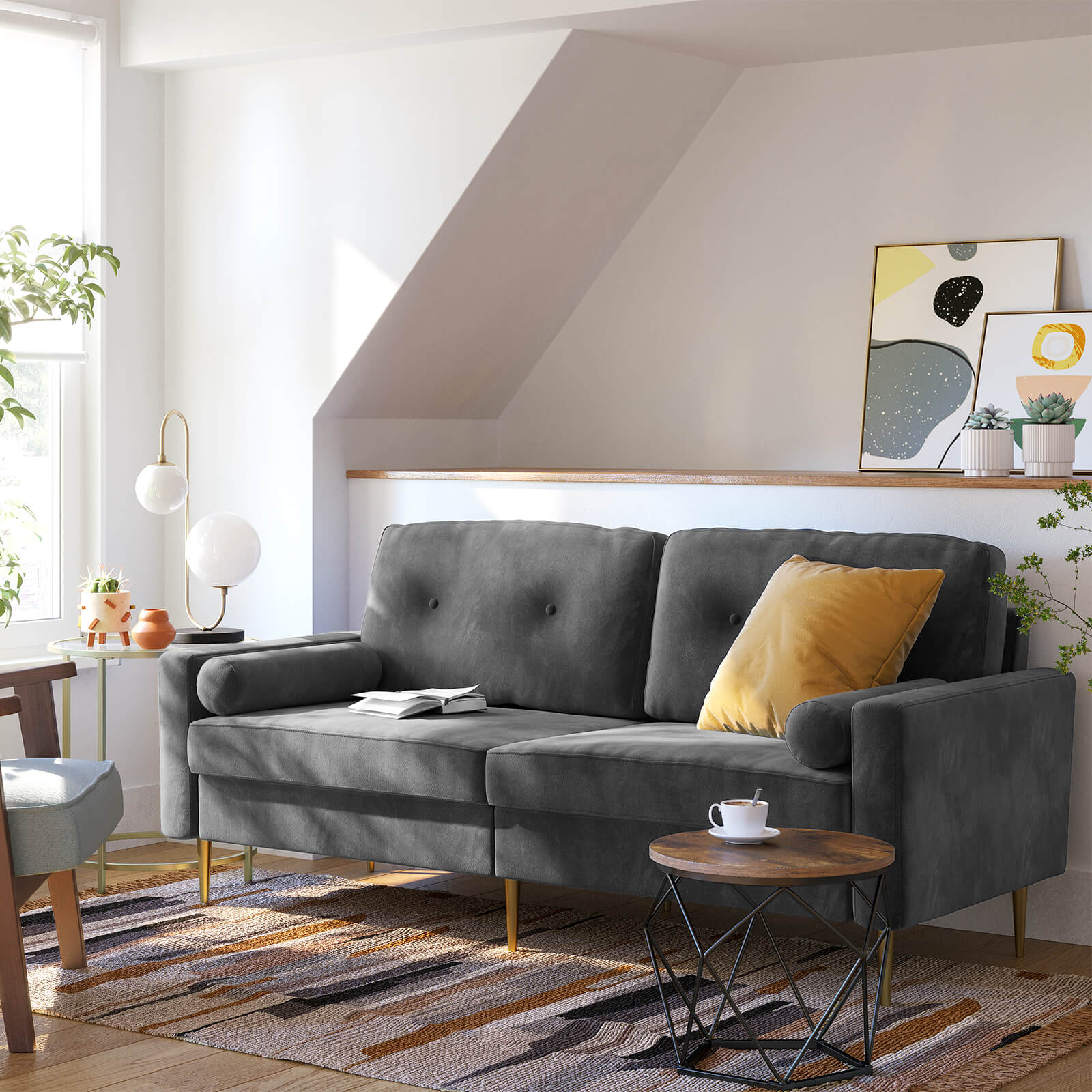 VASAGLE 3Sitzer Sofa, Couch für Wohnzimmer, Bezug aus Samt, für