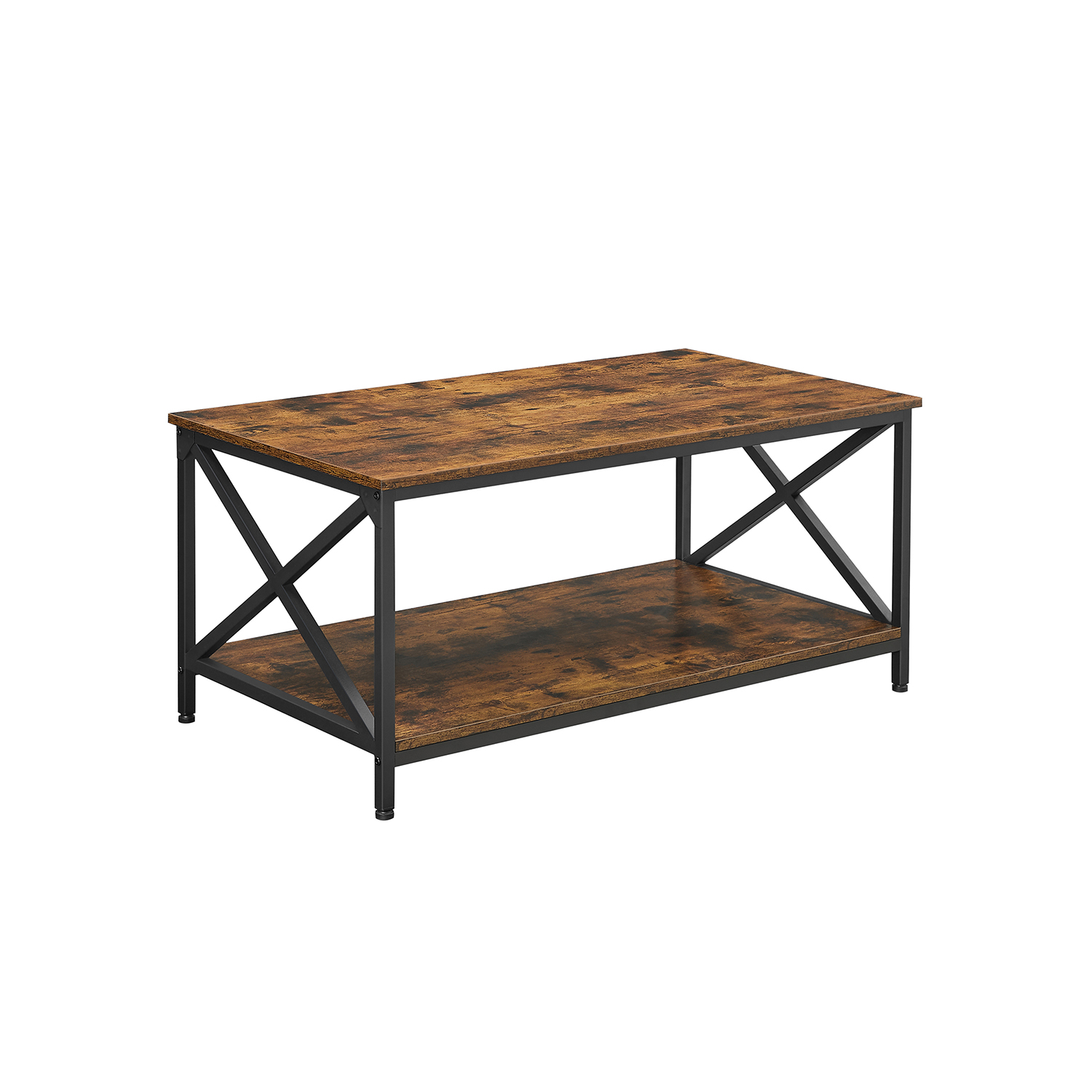 Songmics - vasagle Wohnzimmertisch Couchtisch X-förmige Streben mit Stahlgestell und Ablagen 100 x 55 x 45 cm Industrie-Design Landhausstil