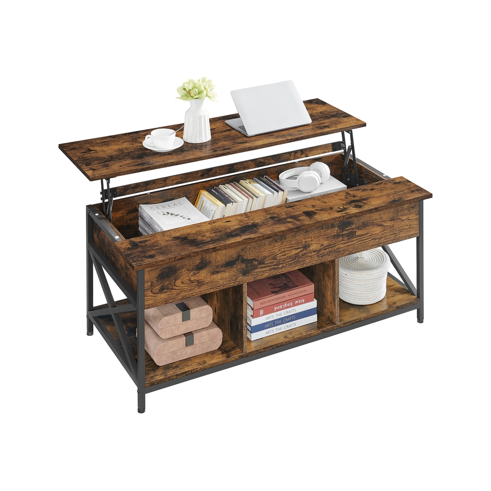 Couchtisch höhenverstellbar mit Stauraum 60 x 120 x (48-62) cm vintagebraun-schwarz