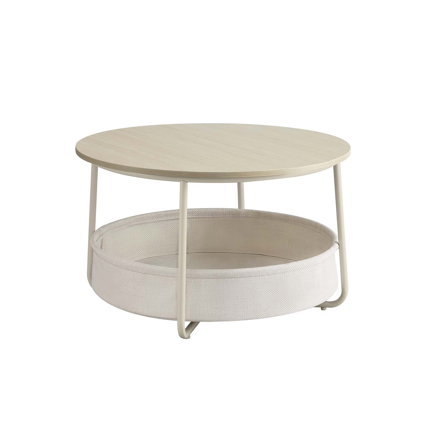 Couchtisch rund mit Korb aus Stoff naturbeige-cremeweiß