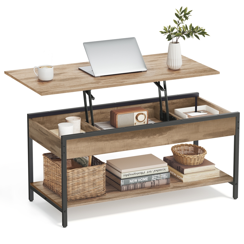 Couchtisch höhenverstellbar 50 × 100 cm mit Fach kamelbraun-tintenschwarz