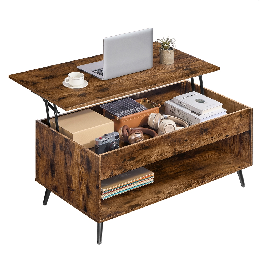 Couchtisch mit verstellbarer Platte und verstecktem Fach vintagebraun-Mattschwarz