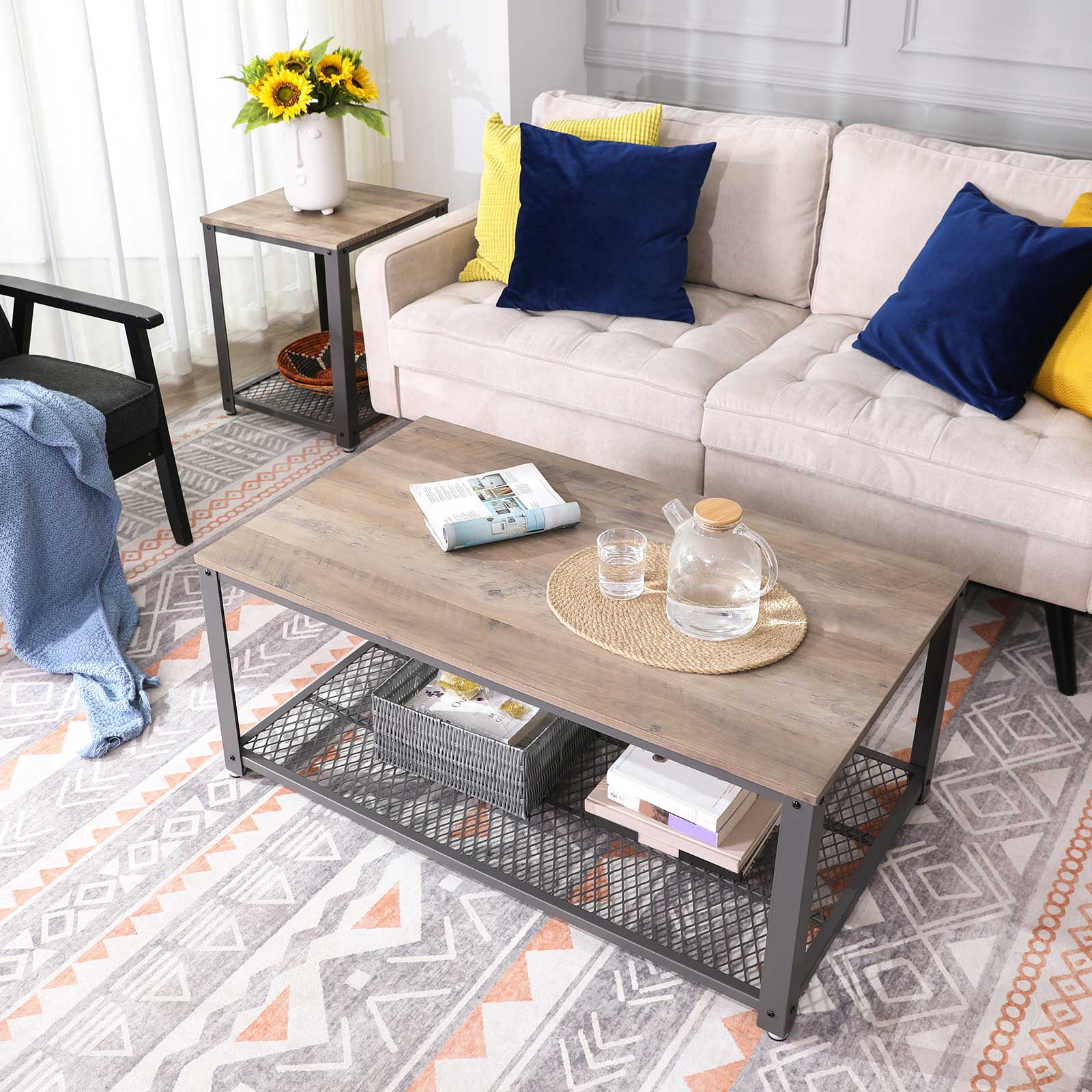VASAGLE Couchtisch, Wohnzimmertisch, Sofatisch mit großer Ablage