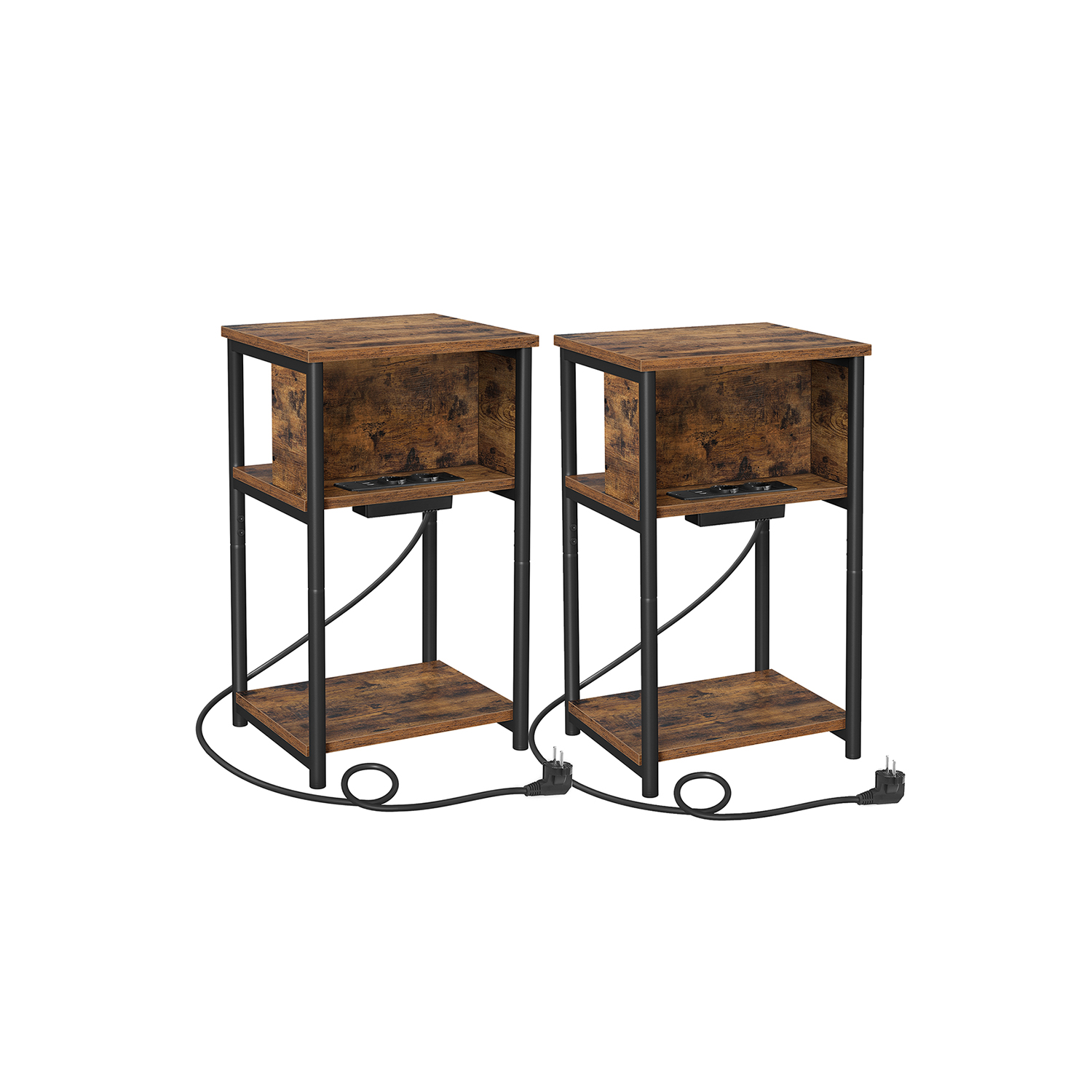 Vasagle Nachttisch Mit Steckdosen Schmal Vintagebraun-schwarz