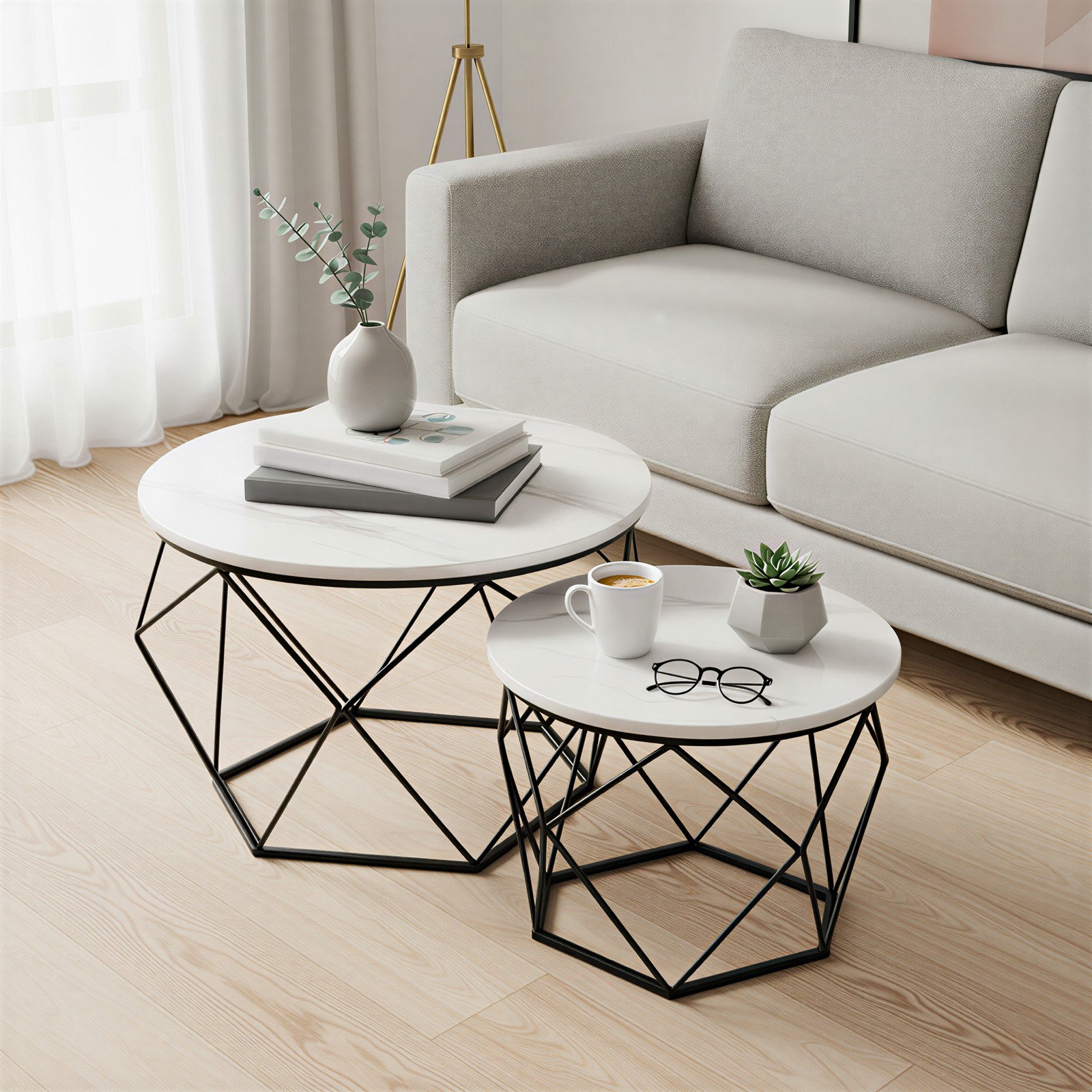 Kleiner Tisch 2er Set, runder Couchtisch, moderner Stil
