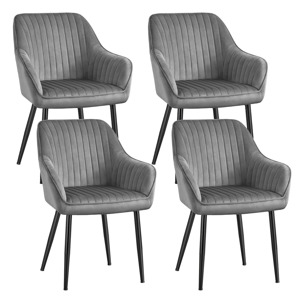SONGMICS Esszimmerstuhl, Samt, Polsterstuhl mit Armlehnen, Metallbeine | Küchenstuhl, Loungesessel, bis 120 kg belastbar, für Küche, grau-schwarz, TYRA Kollektion LDC087G03