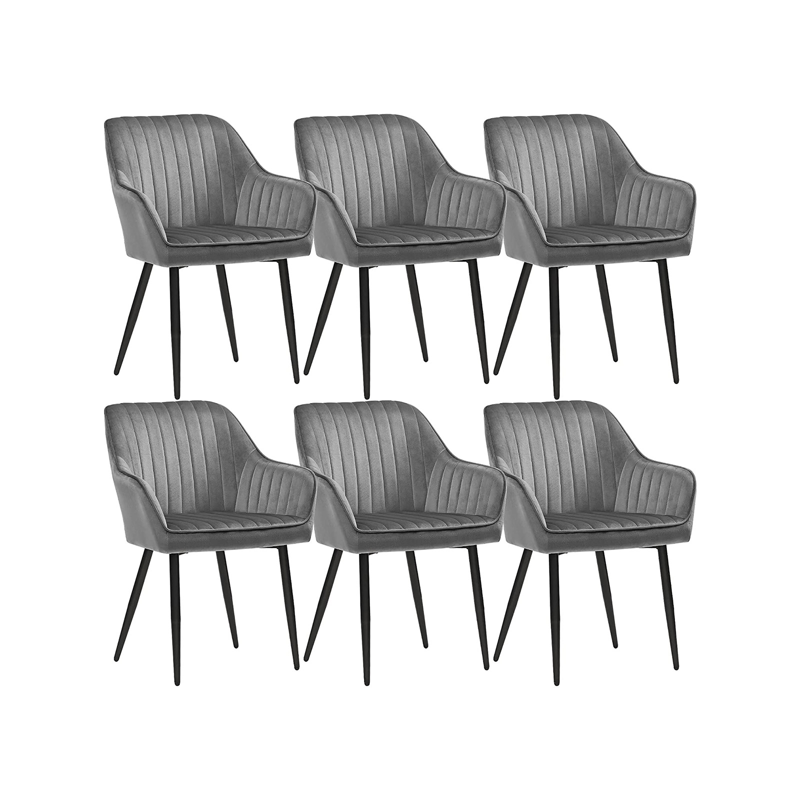 Songmics - Esszimmerstuhl 6er Set Sessel Loungesessel mit Armlehne Bezug aus Samt Sitzbreite 49 cm bis 120 kg belastbar Metallbeine für