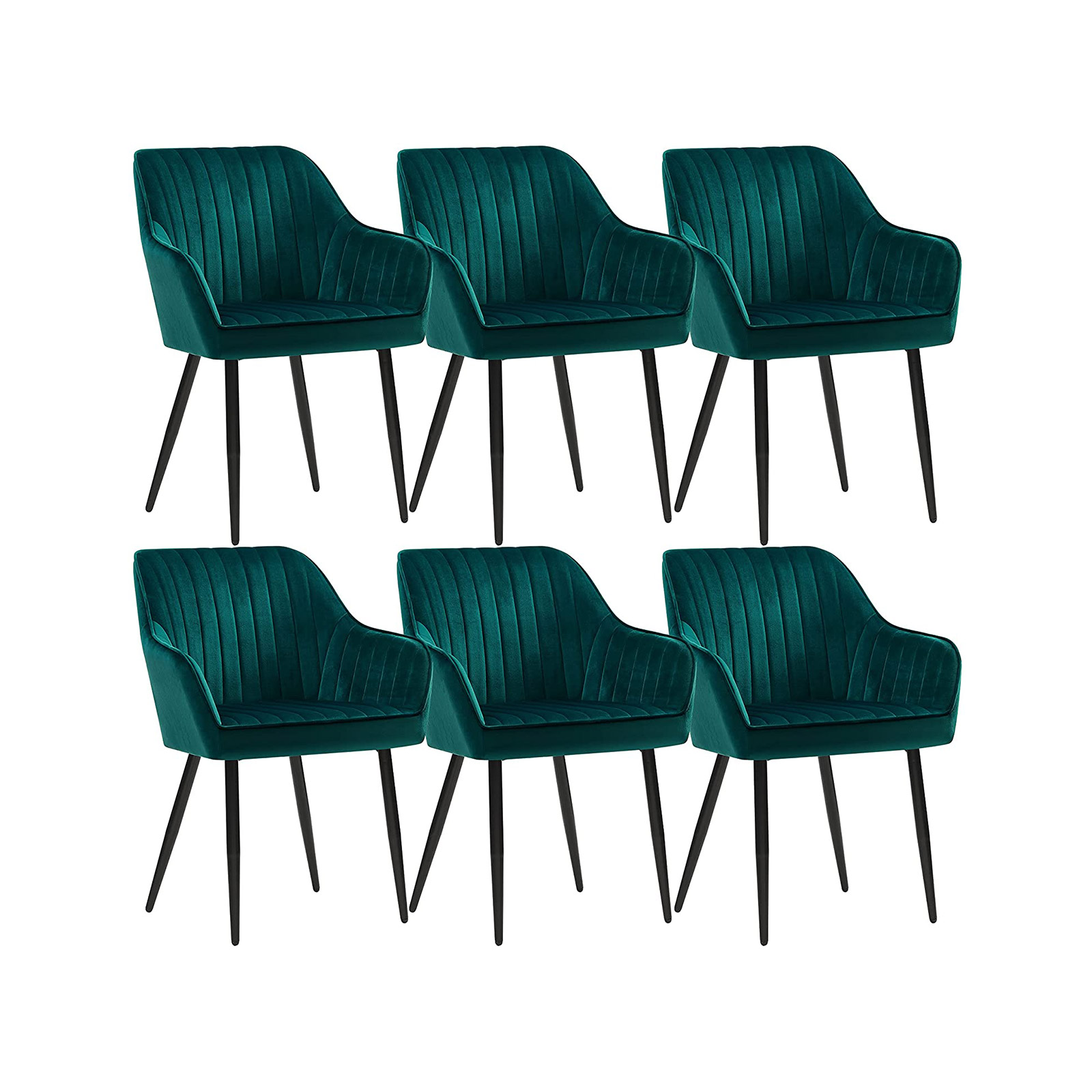 Esszimmerstuhl 6er Set Sessel Polsterstuhl mit Armlehnen Metallbeine Samtbezug Sitzbreite 49 cm max 120 kg für Arbeitszimmer Wohnzimmer