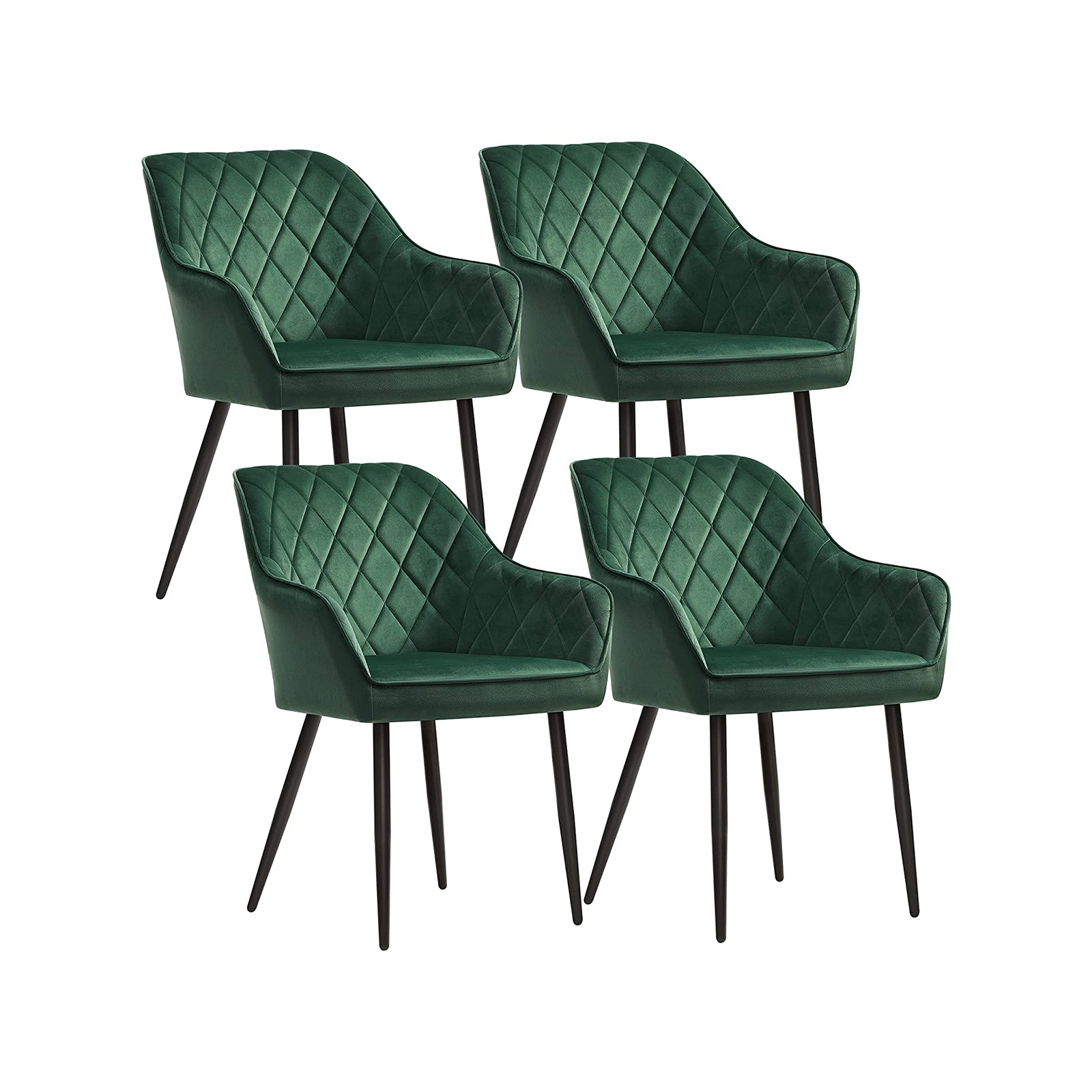 Esszimmerstuhl 4er Set Sessel Polsterstuhl mit Armlehnen Sitzbreite 49 cm Metallbeine Samtbezug bis 120 kg belastbar für Arbeitszimmer
