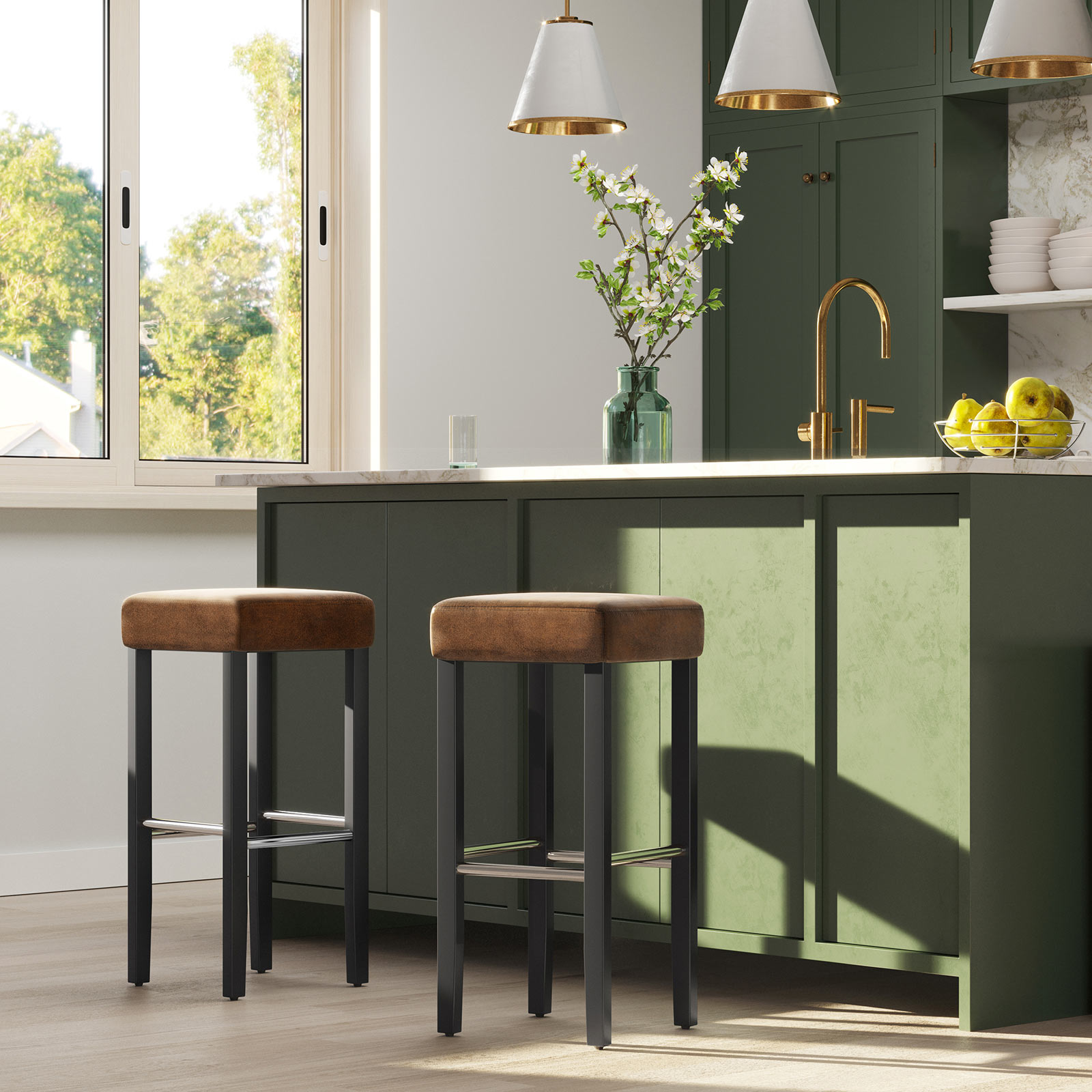 Barhocker 2er Set Kunstleder Braun