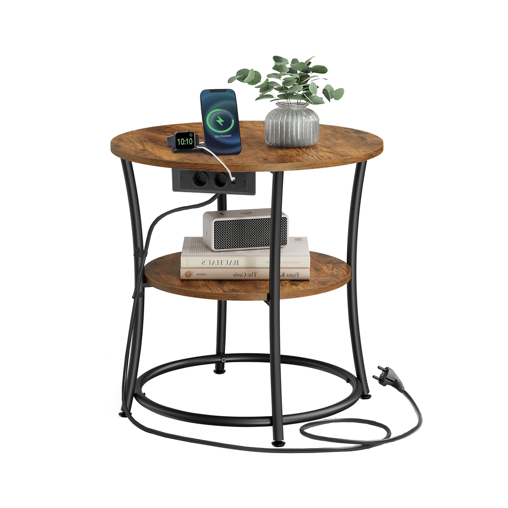 2-stufiger Couchtisch mit Steckdosenleiste vintagebraun-tintenschwarz