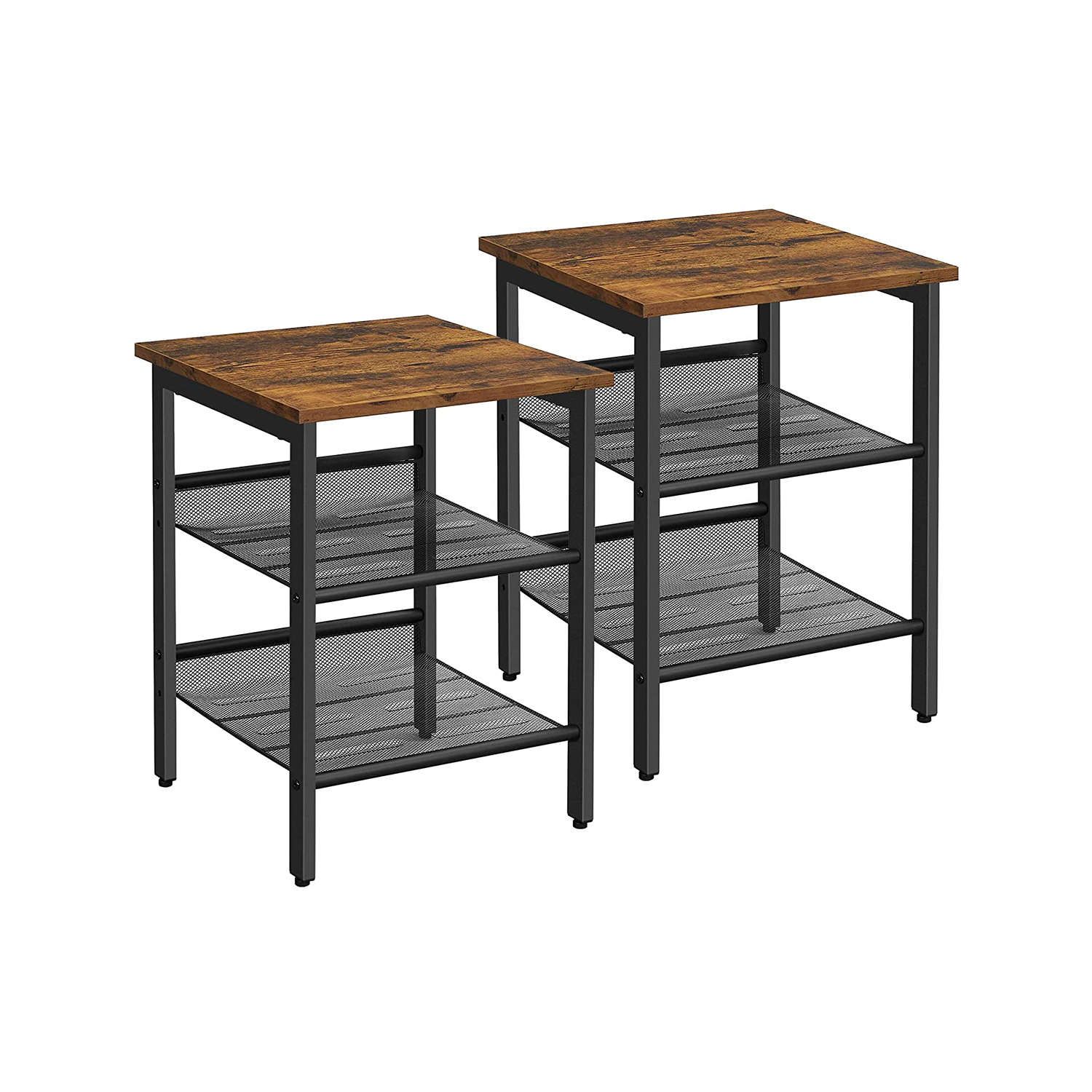 Songmics - vasagle Nachttische Beistelltisch-Set 2er-Set Sofatische kleine Couchtische mit verstellbaren Gitterablagen Wohnzimmer Schlafzimmer