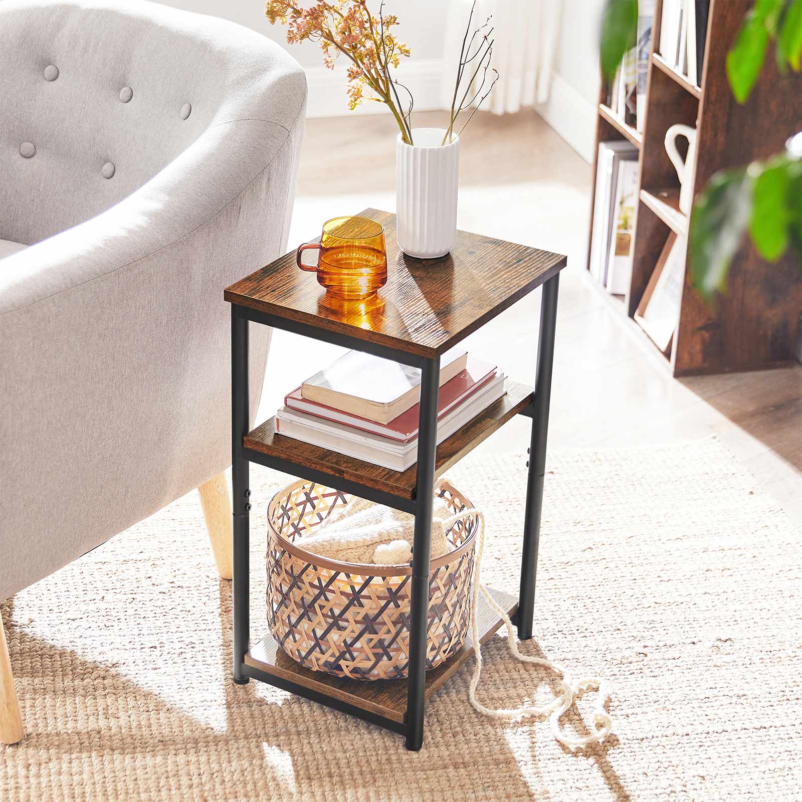 VASAGLE Beistelltisch, Nachttisch, mit 3 Ebenen, für Schlafzimmer