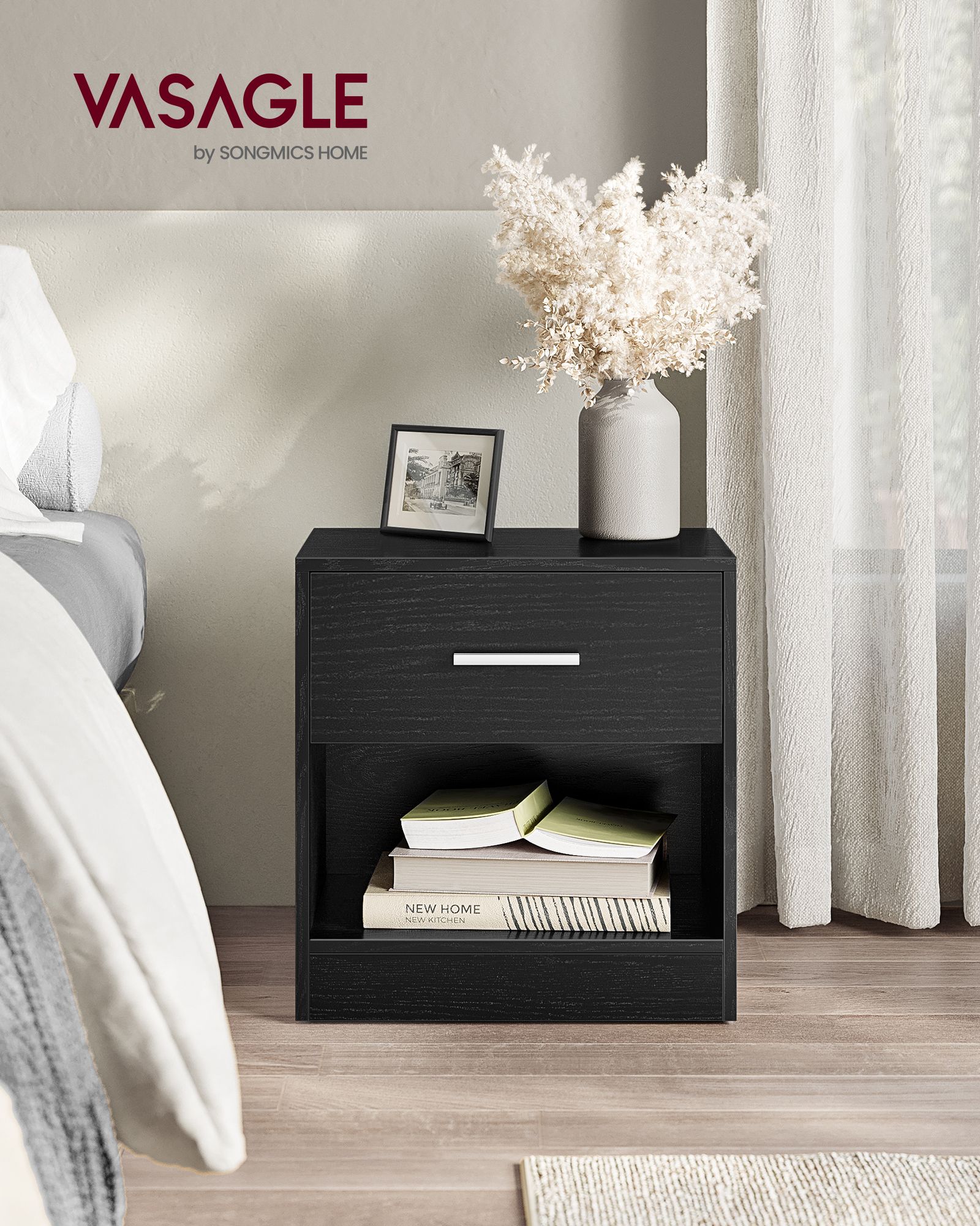 Nachttisch mit Schublade und offenem Fach