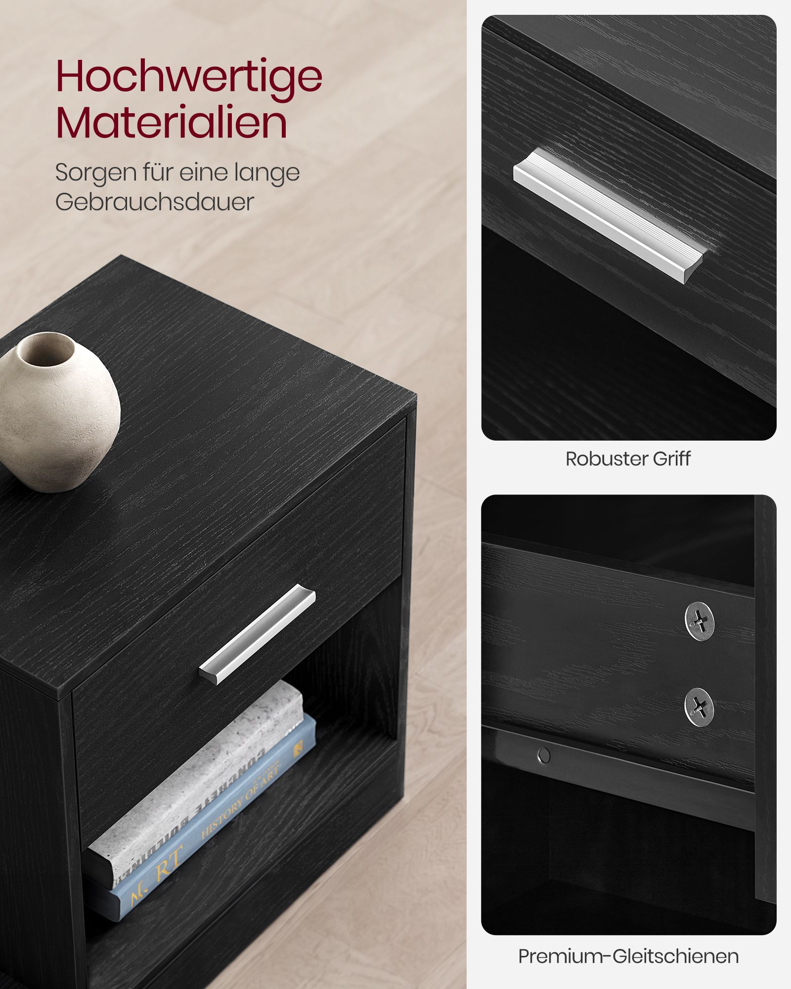 Nachttisch mit Schublade und offenem Fach