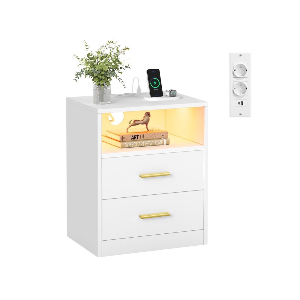 Custos Kollektion - Nachttisch mit Ladestation und LED-Beleuchtung wolkenweiß
