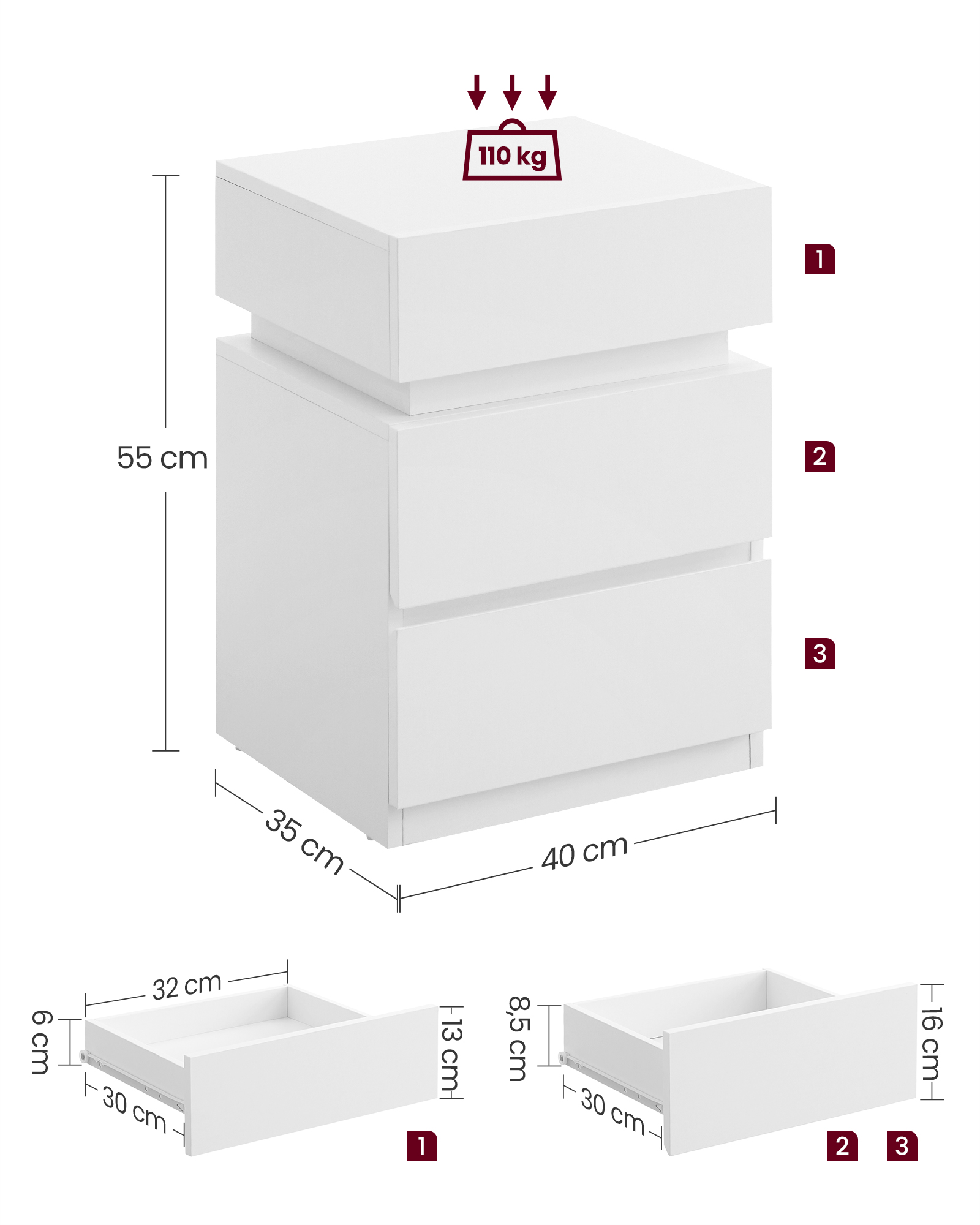 Naktinė spintelė su LED apšvietimu